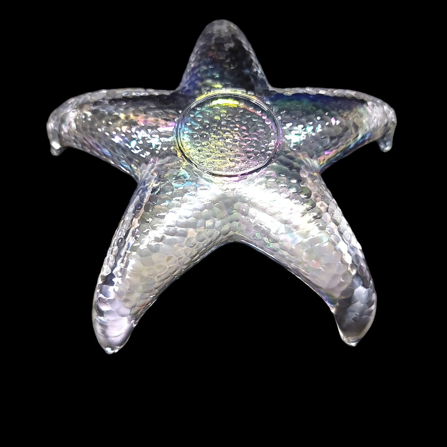 Iridescent Glass Starfish Trinket Dish, Coastal Home, Seashell Dish Seashore Decor 6.75" W