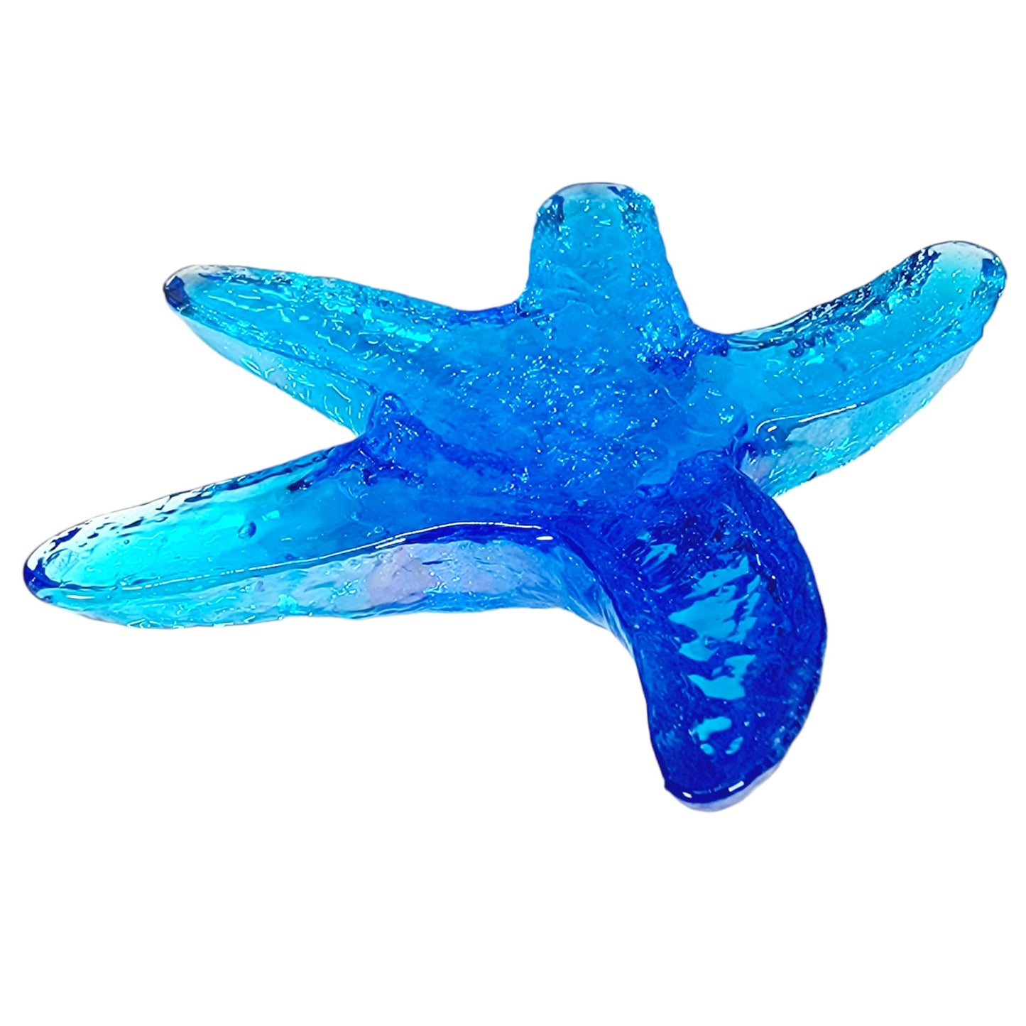 Blue Art Glass Textured Starfish Paperweight 6" W