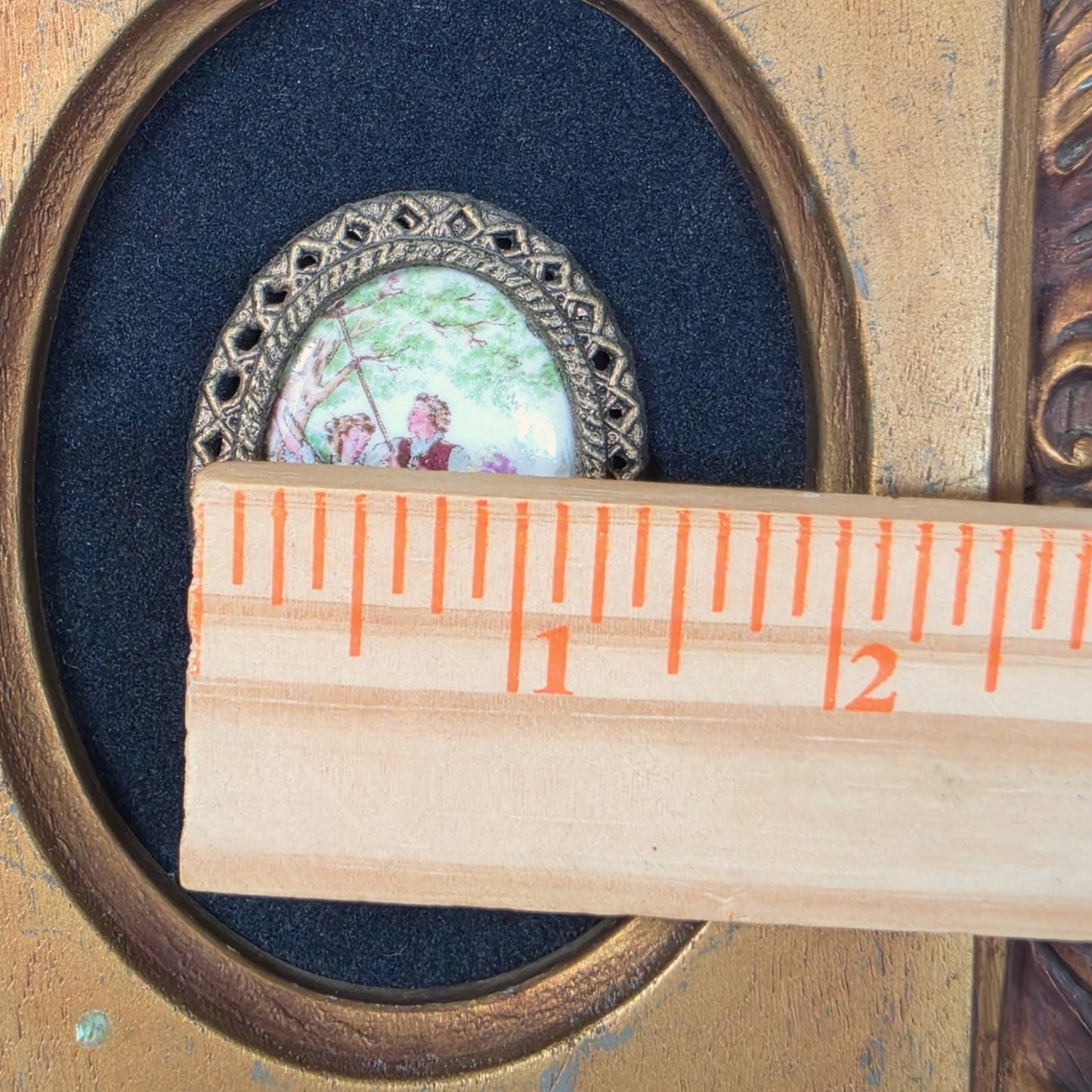 Vintage Courting Couple Miniature Portrait Plaque Ornate Frame Made in USA