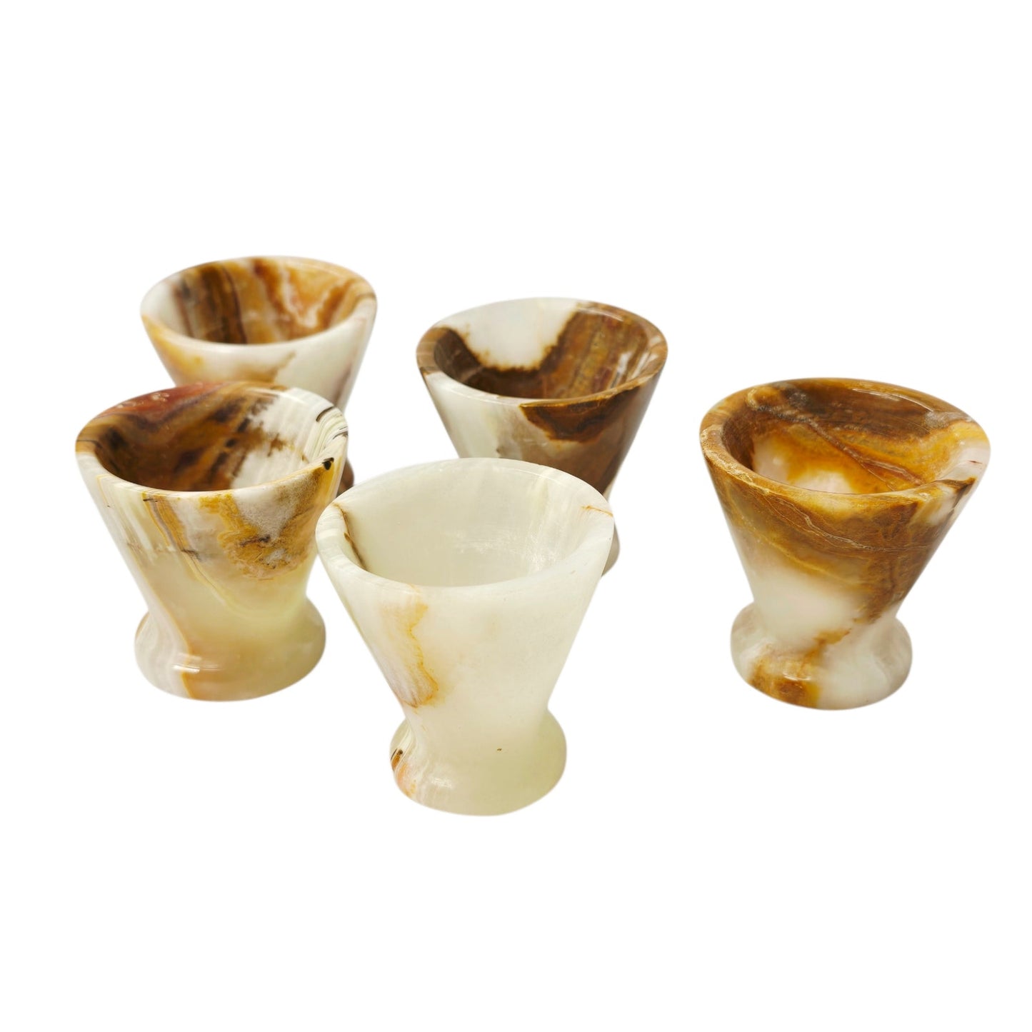 5 Vtg Onyx Stone Egg Cups Shot Glasses Hand Carved Marble Spring Brunch Barware