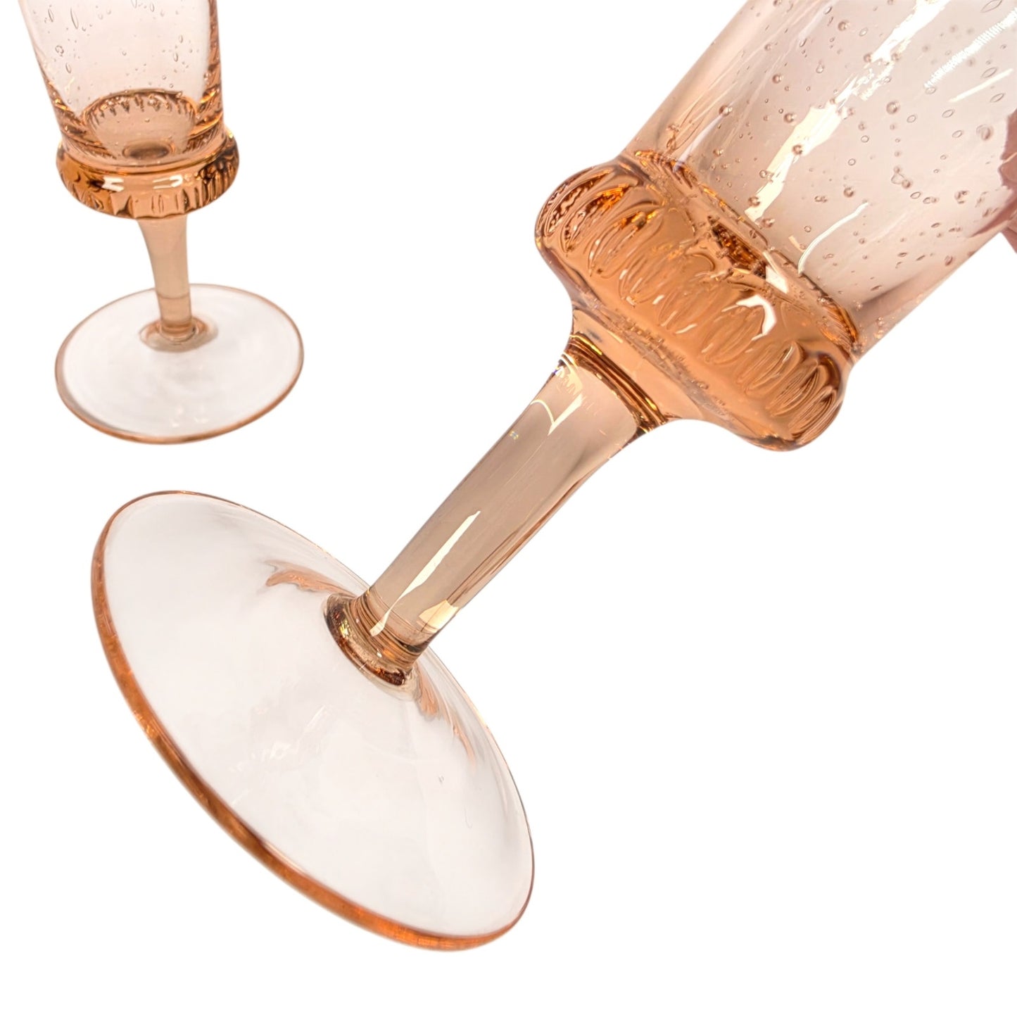 Set of 2 Anthropologie Amparo Champagne Flutes Blush Pink Control Bubble Glass