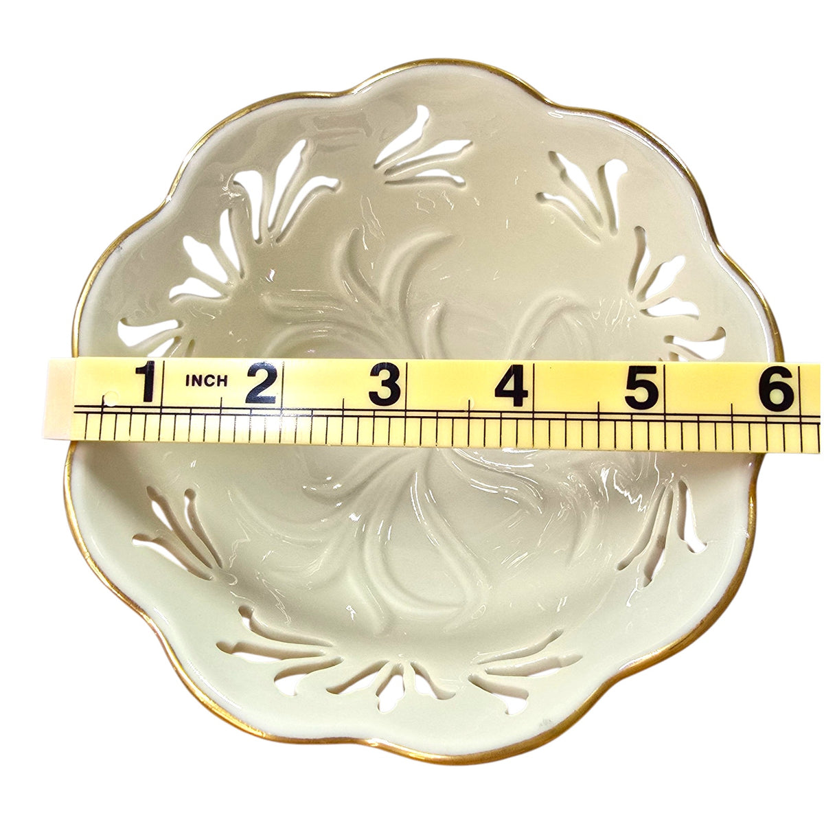 Lenox Ivory China Pierced Lace Bowl Gold Trim Scalloped Rim 6" Decorative