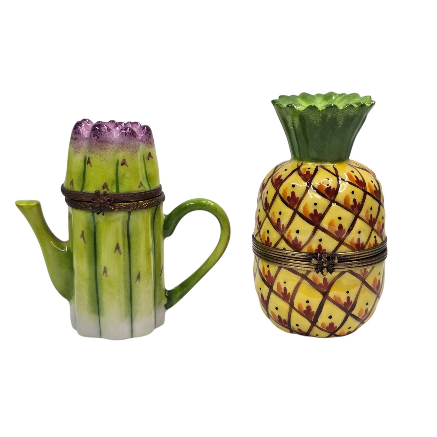 Limoges France Pineapple & Asparagus Trinket Box Set Atelier Box & Certificate