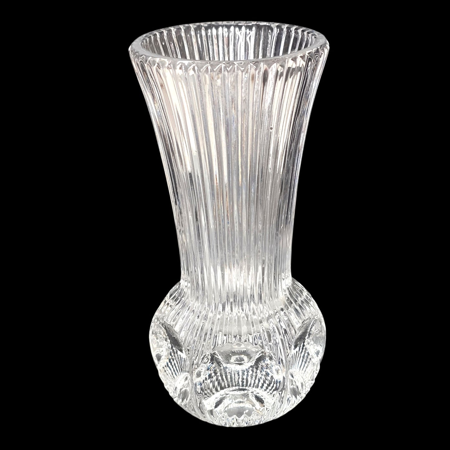 Fostoria Melissa Lead Crystal Bud Vase - 4.75" - Ribbed Thumbprint - 365nm Glow