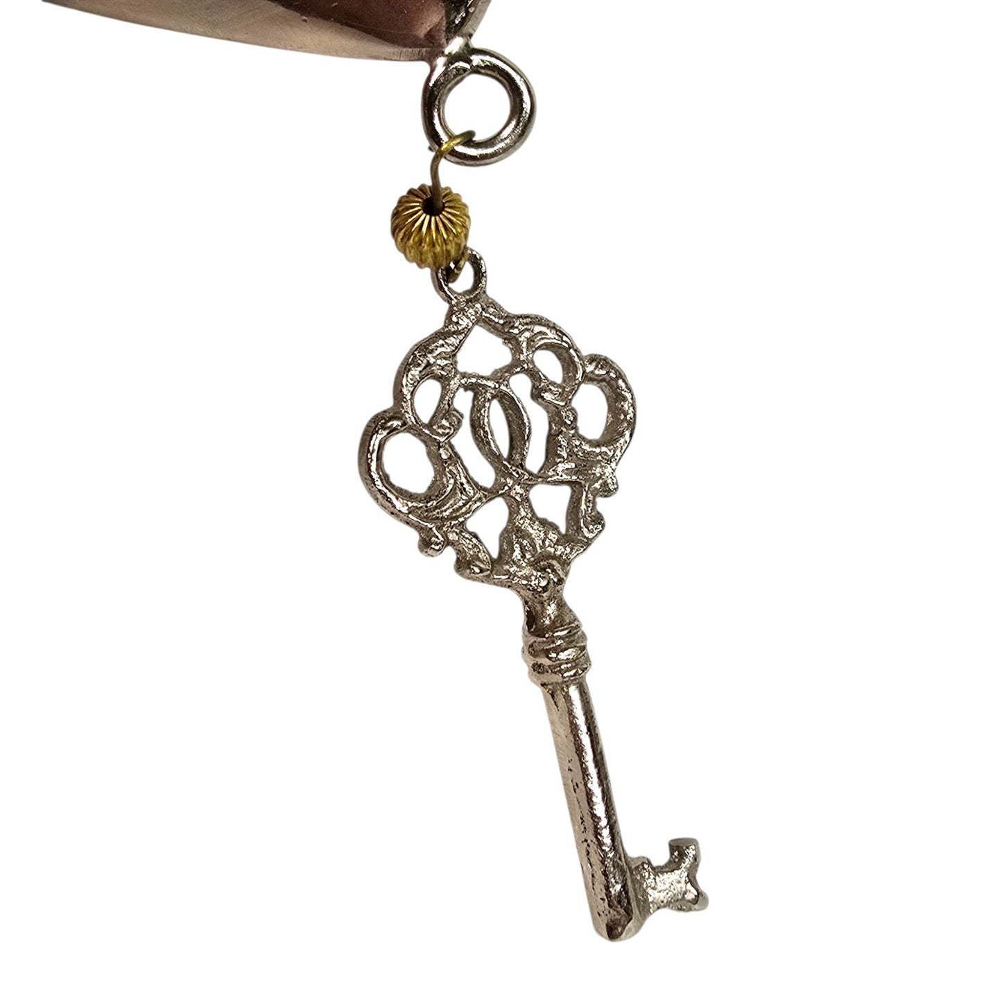 Vintage Metal Puffy Heart Hanging Decor Brass Keyhole & Hanging Skeleton Key