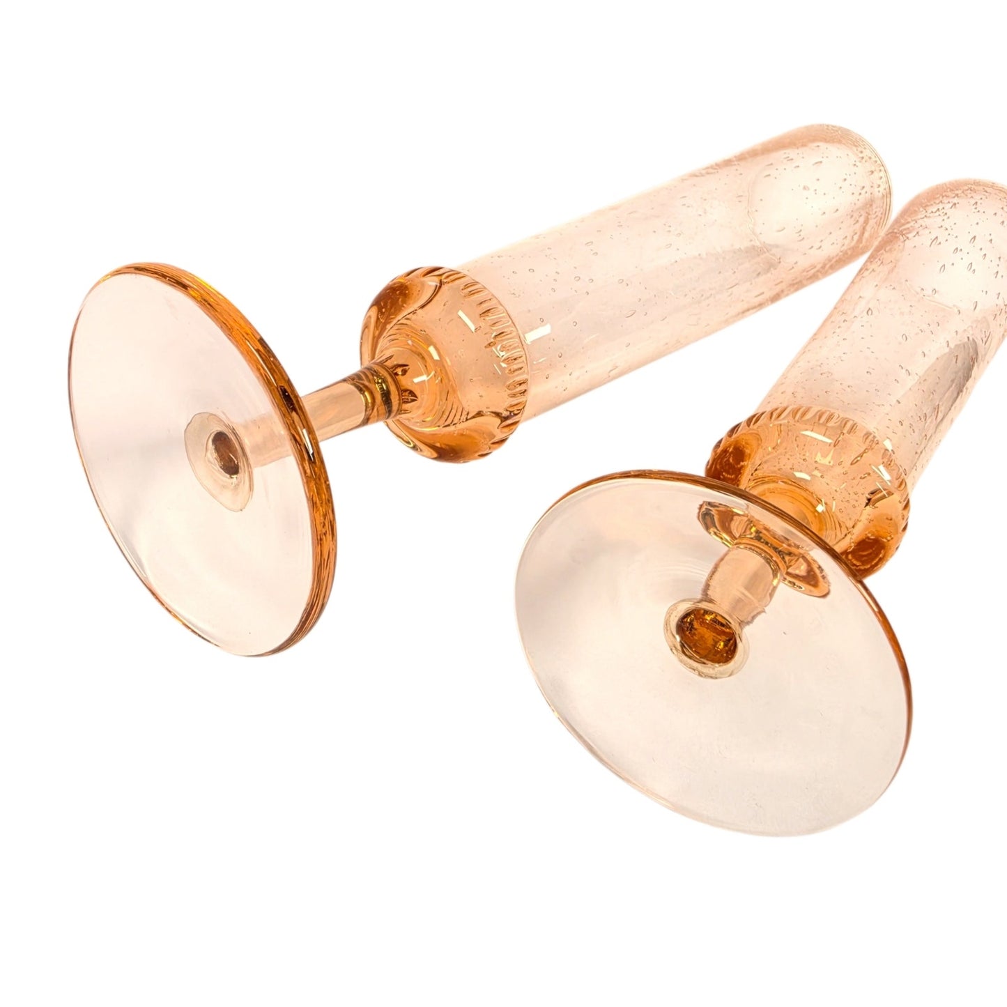 Set of 2 Anthropologie Amparo Champagne Flutes Blush Pink Control Bubble Glass