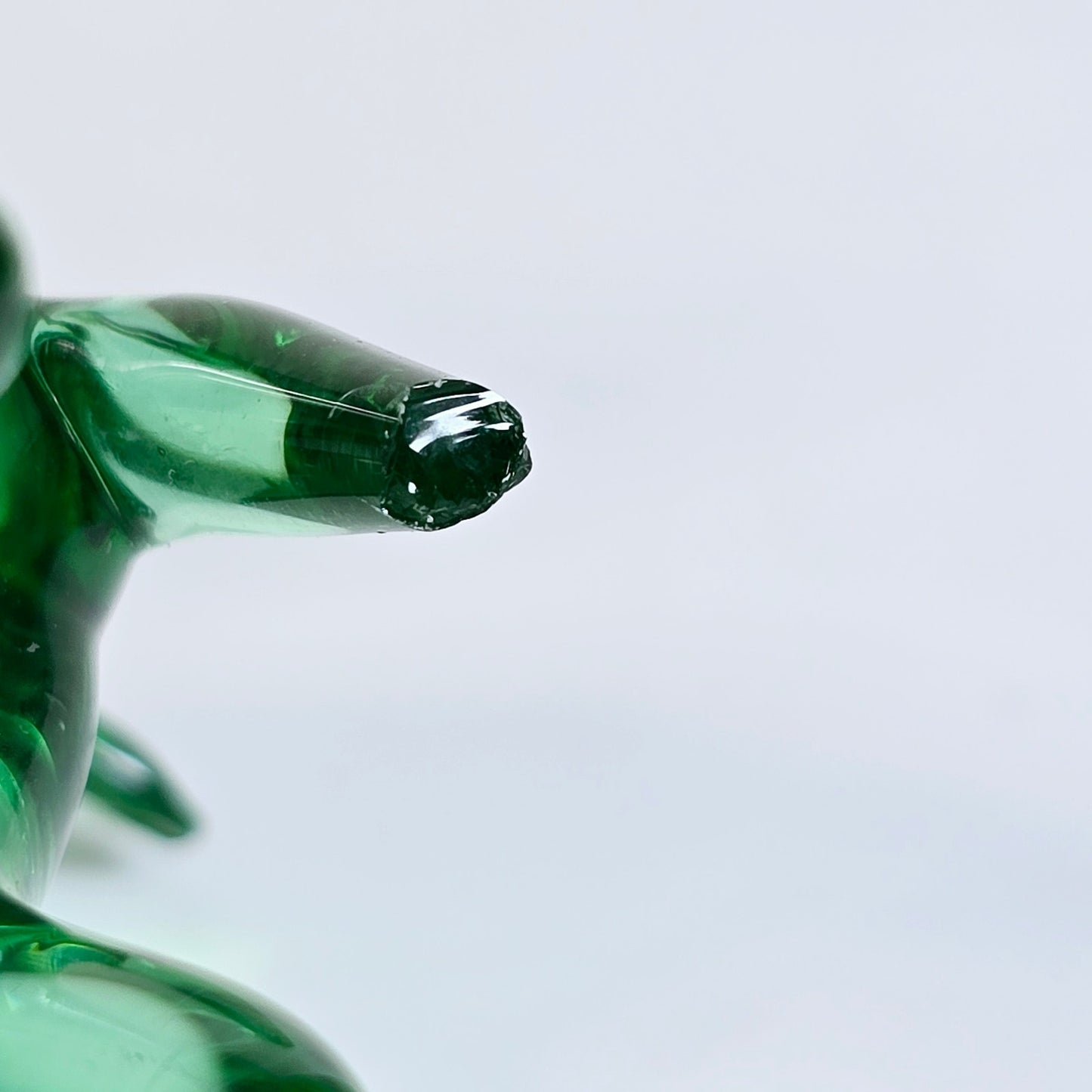 AS IS Handblown Green Art Glass Elephant, Tail is chipped off