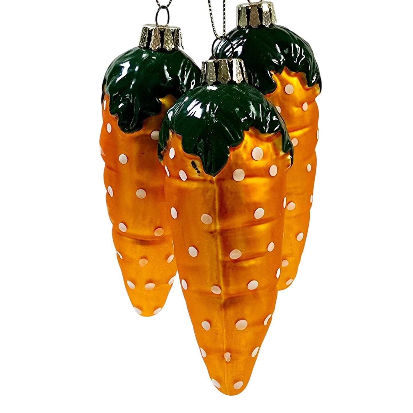 Set of 3 Blown Glass Carrot Ornaments, New in Box