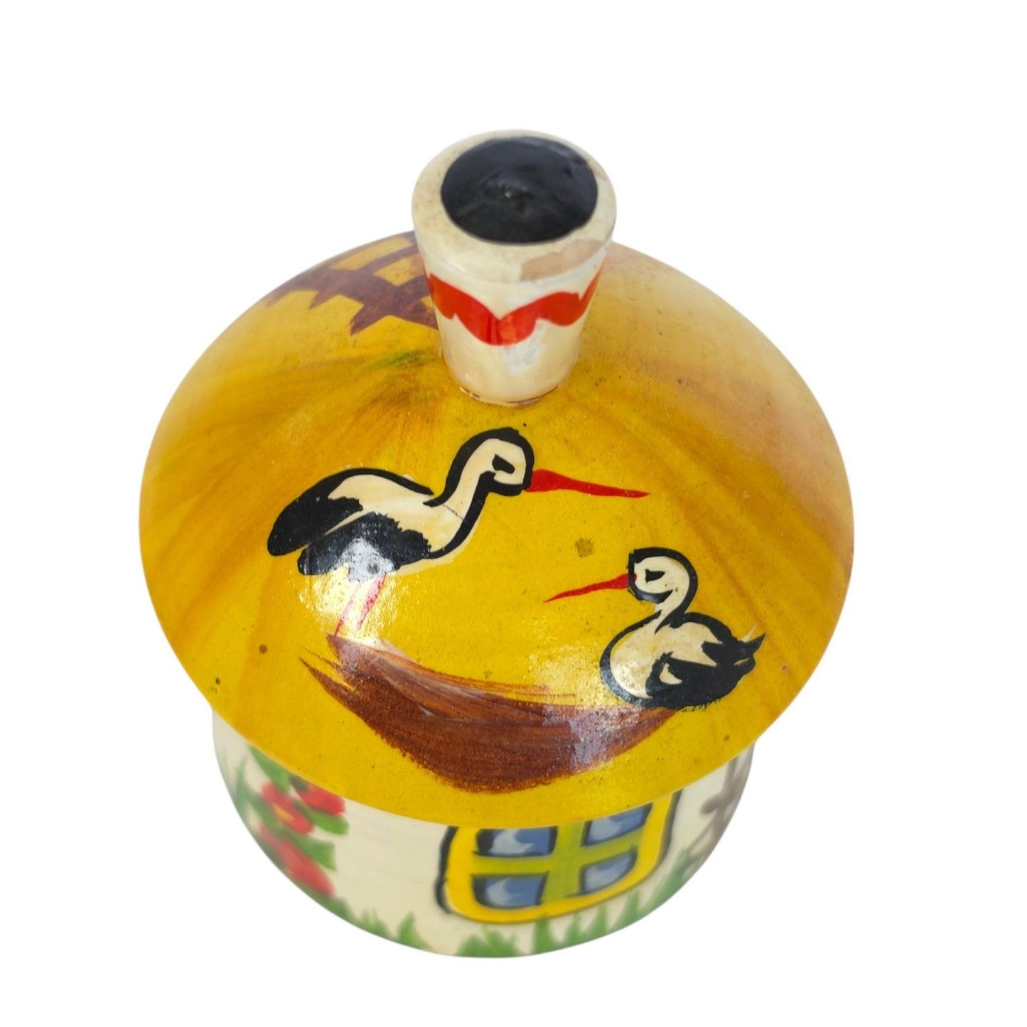 Vintage Wooden Trinket Box Ukraine Folk Art Khata Storks Hand Painted