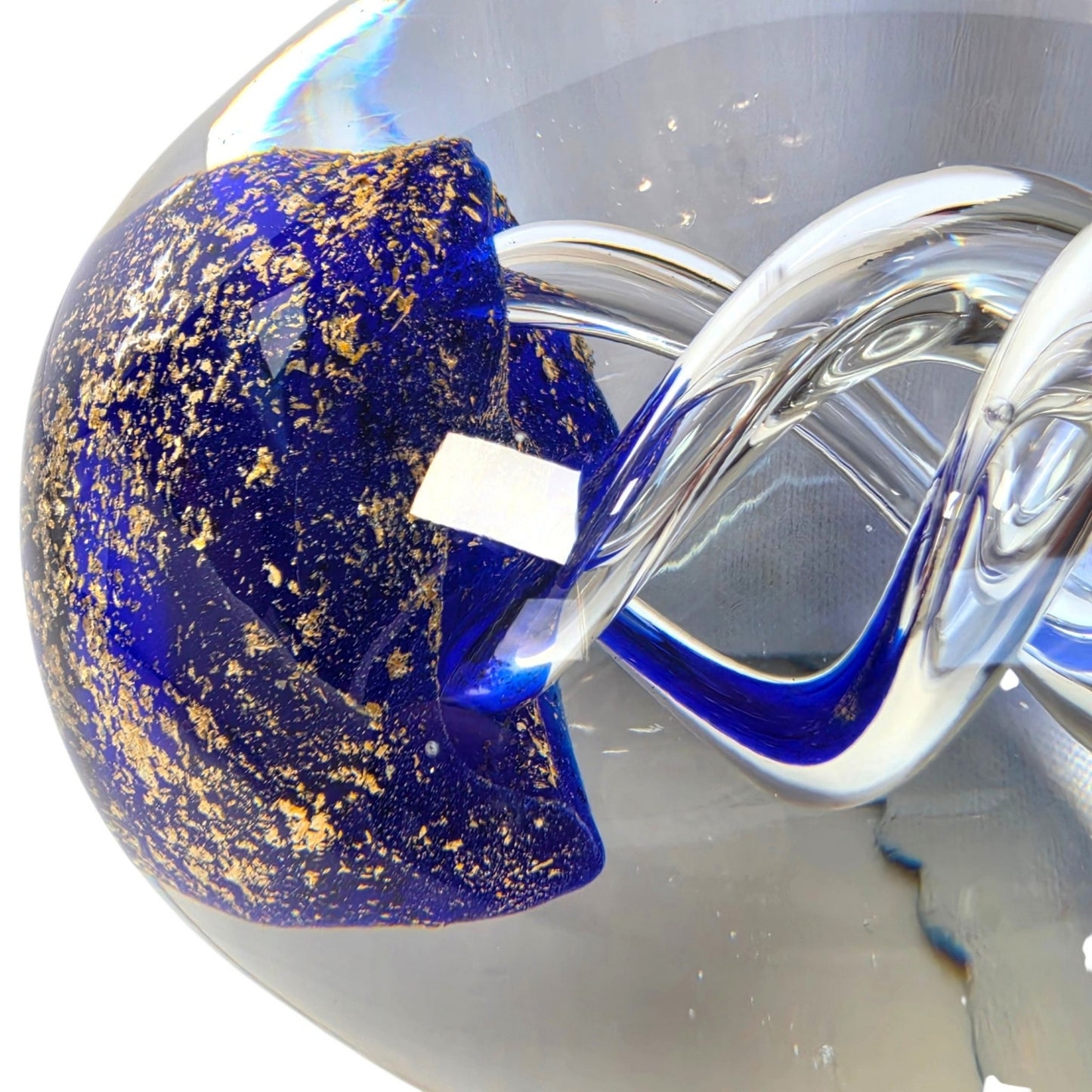 (Reserved for Customer) Vintage Art Glass Egg Paperweight Royal Blue Gold Fleck Aventurine Helix Swirl