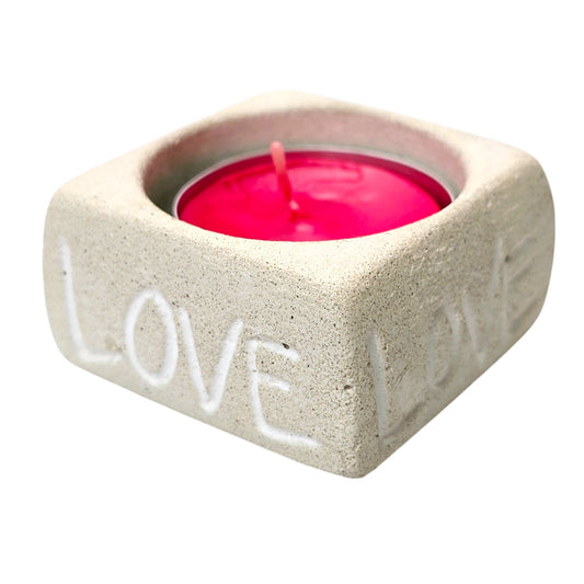 Square Stoneware LOVE Inscribed Candle Holder, ❤️ Love Tealight Small Succulent