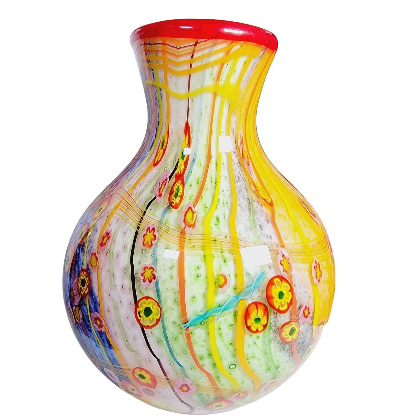 Large Murano Style Art Glass Vase Millefiori Hand-Blown Cased Glass 9.5"