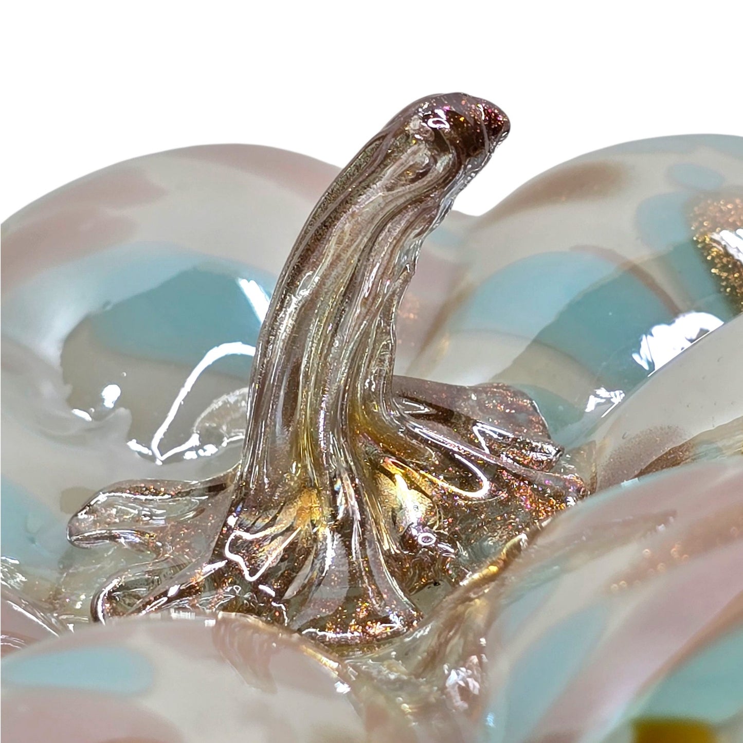 Hand Blown Art Glass Pumpkin Copper Aventurine, Lavender, Blue, Gold Speckled