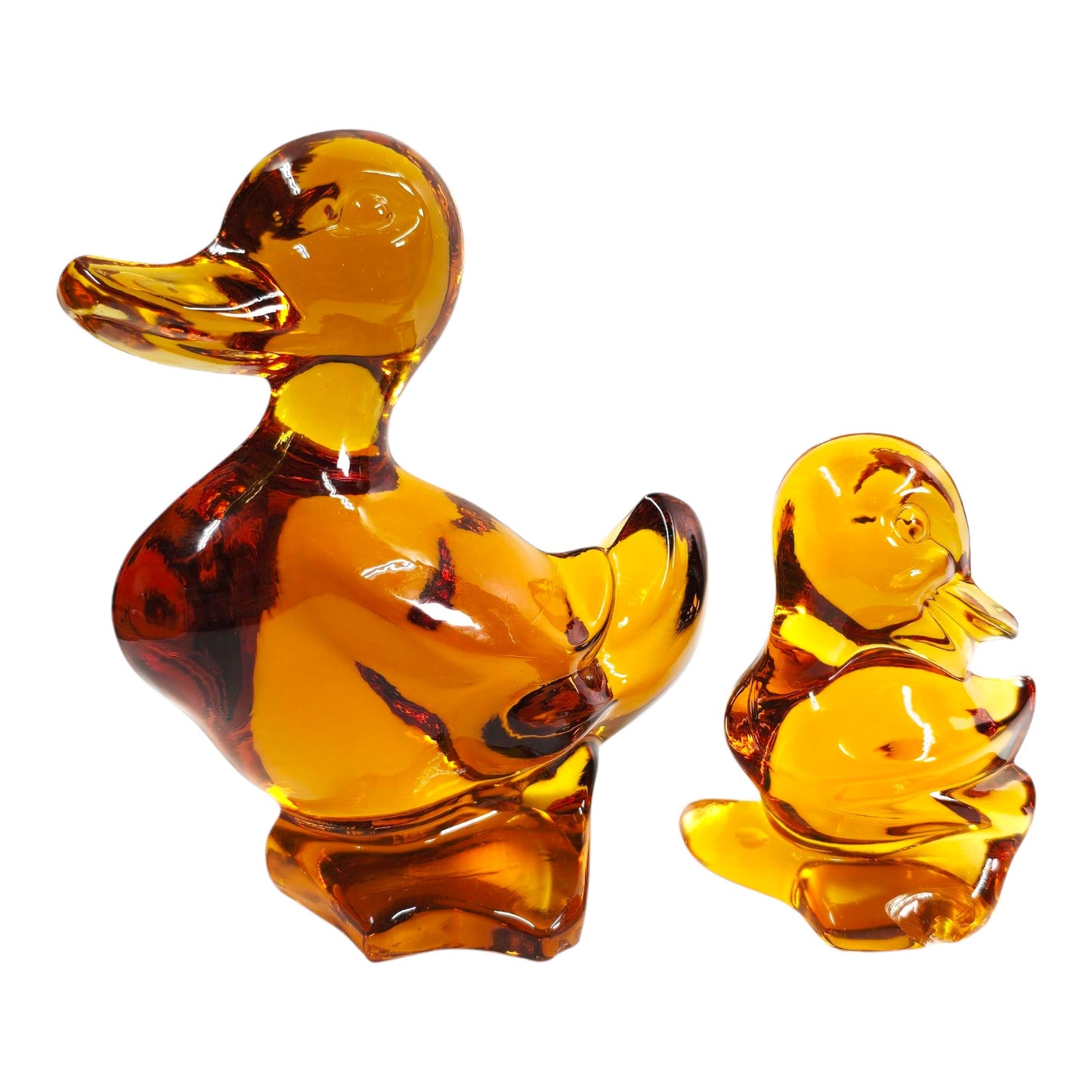 Vtg Fostoria Amber Glass Duck MCM Figural Mother Duck & Duckling AS IS Duckling