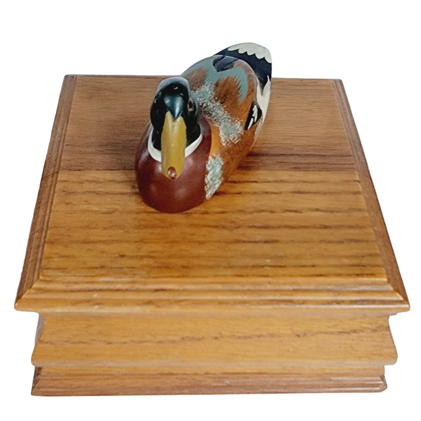 Wooden Trinket Box with Hand-Carved Mallard Duck on Lid, Rustic Decor, Card Box