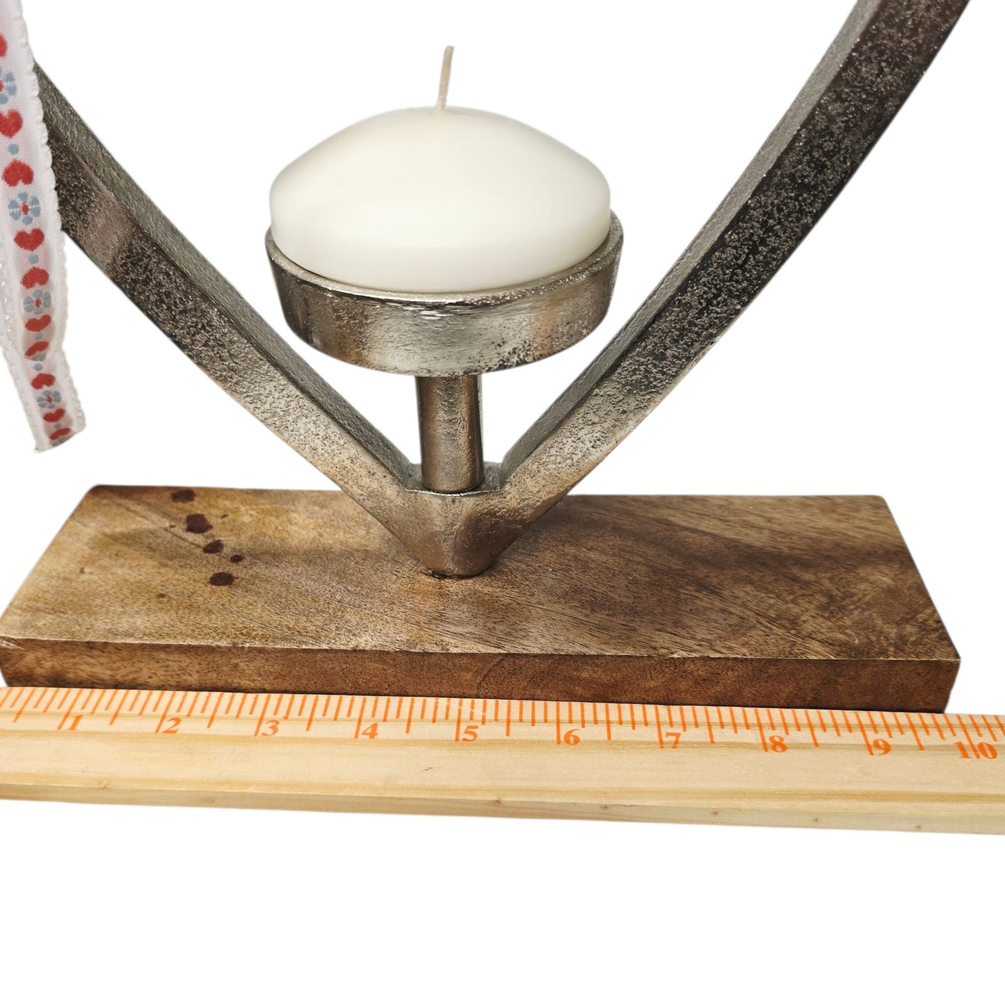 Heart-Shaped Candle Holder Silver-Finished Aluminum & Mango Wood India Valentine