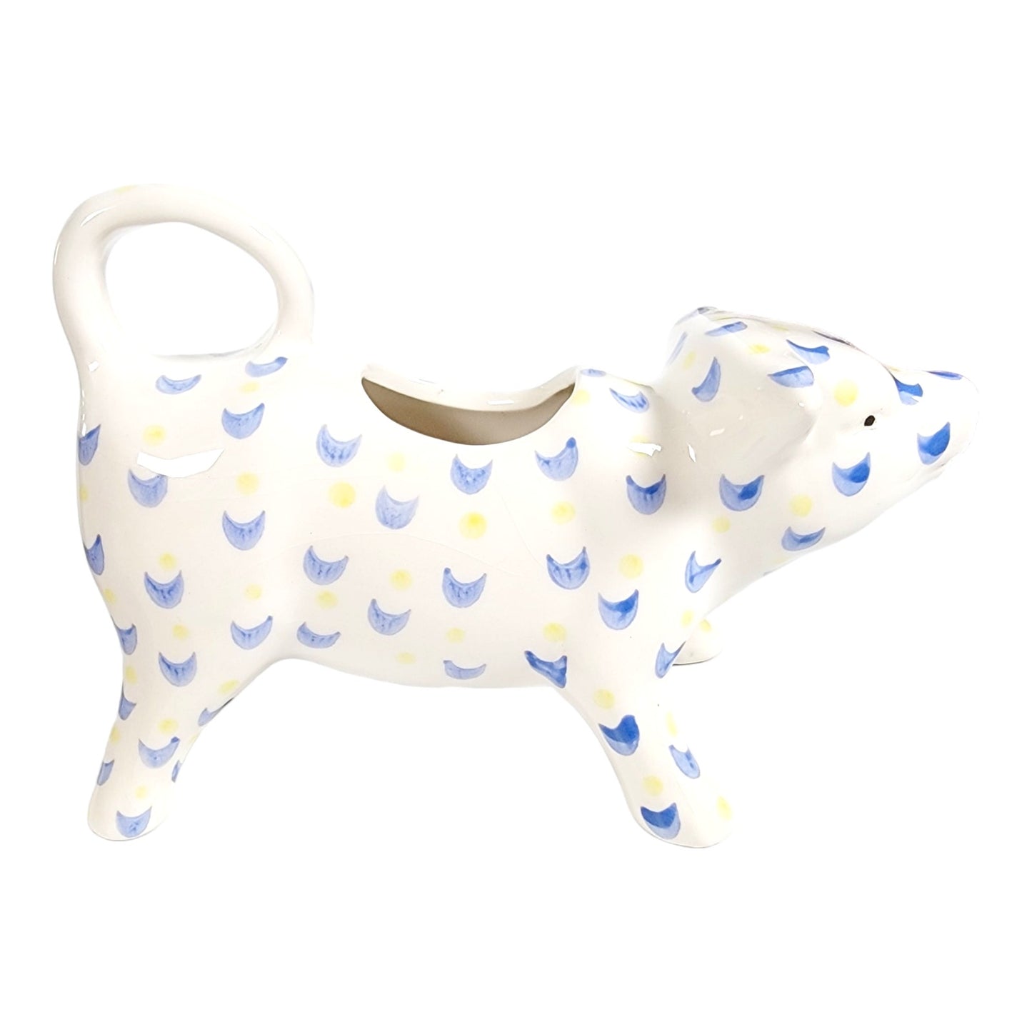 Arlington Designs Blue White Ceramic French Country Cow Creamer, Some Crazing, Small FLAW