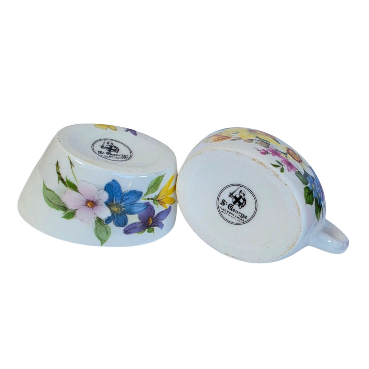 Vintage St George England Creamer & Sugar Bowl Fine Bone China Floral