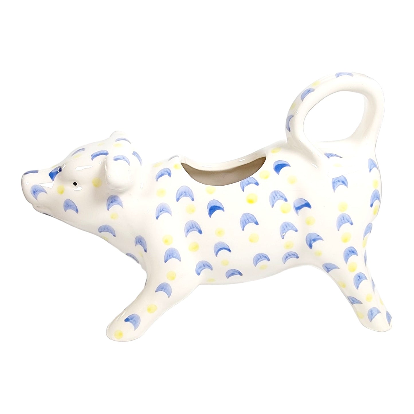 Arlington Designs Blue White Ceramic French Country Cow Creamer, Some Crazing, Small FLAW