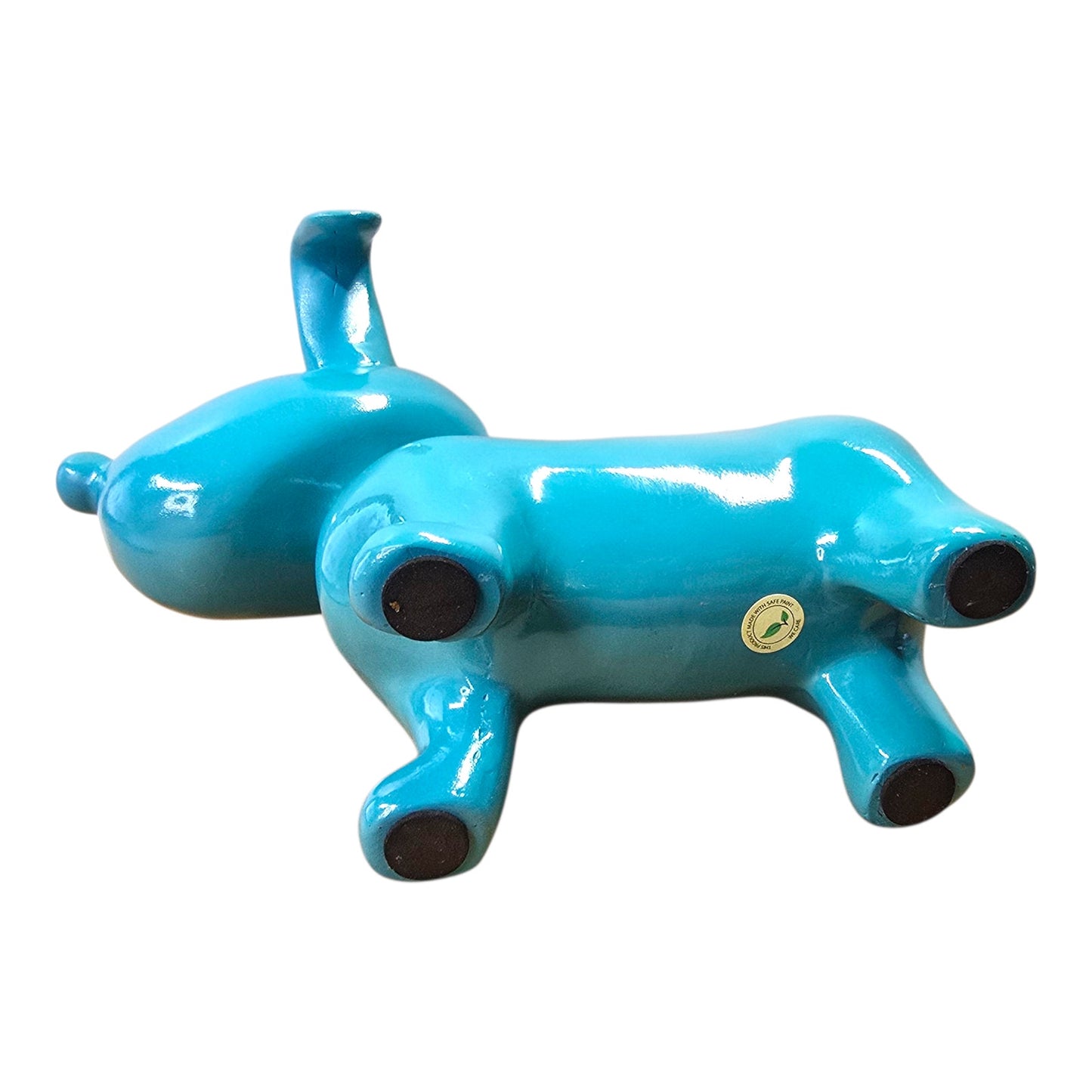 Modern Ceramic Dog Figurine Blue Glossy Pop Art Style Safe Paint 9" Home Decor