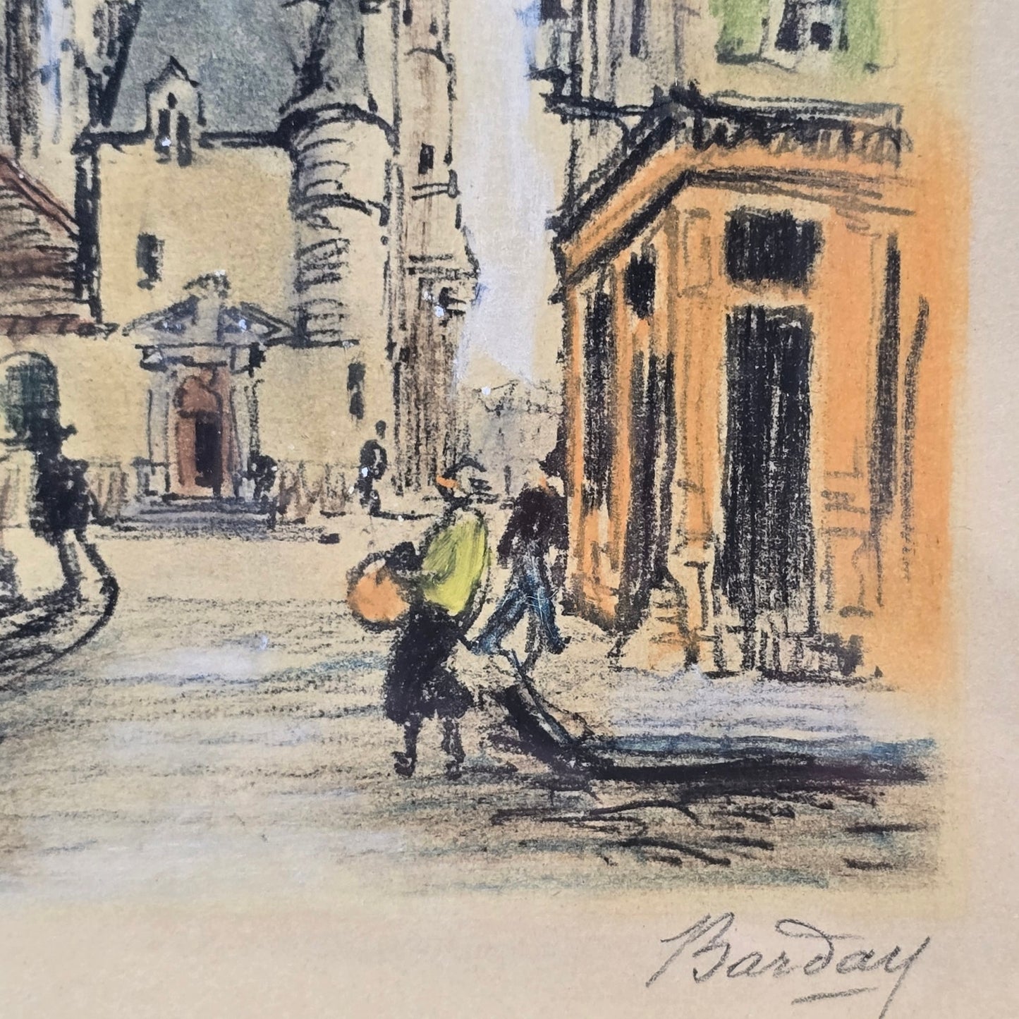 Signed Barday French Artist Lithograph Paris Eglise st Genevieve Paris Scene Vtg
