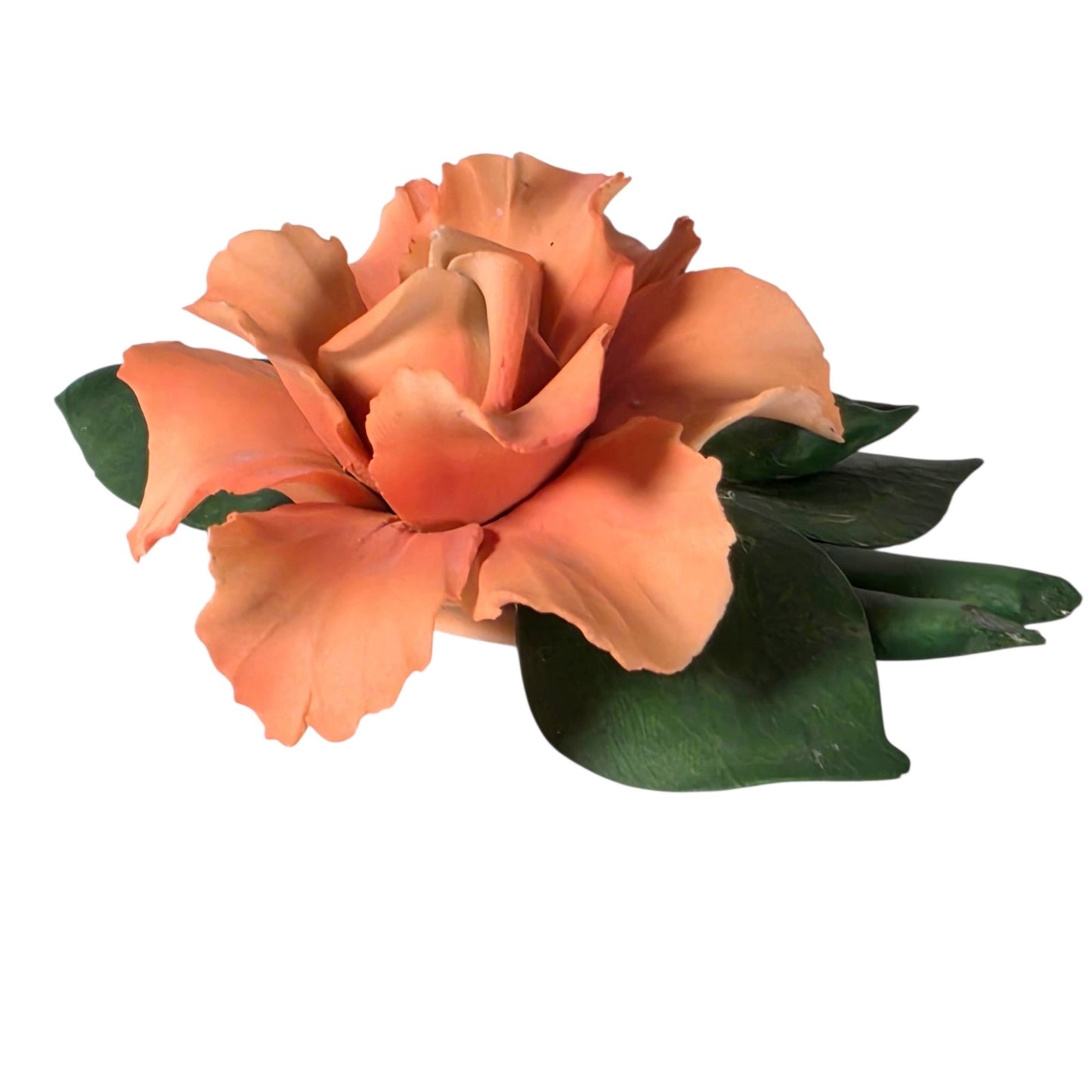 Vintage Nuova Capodimonte Italy Porcelain Rose Peach Flower Figurine
