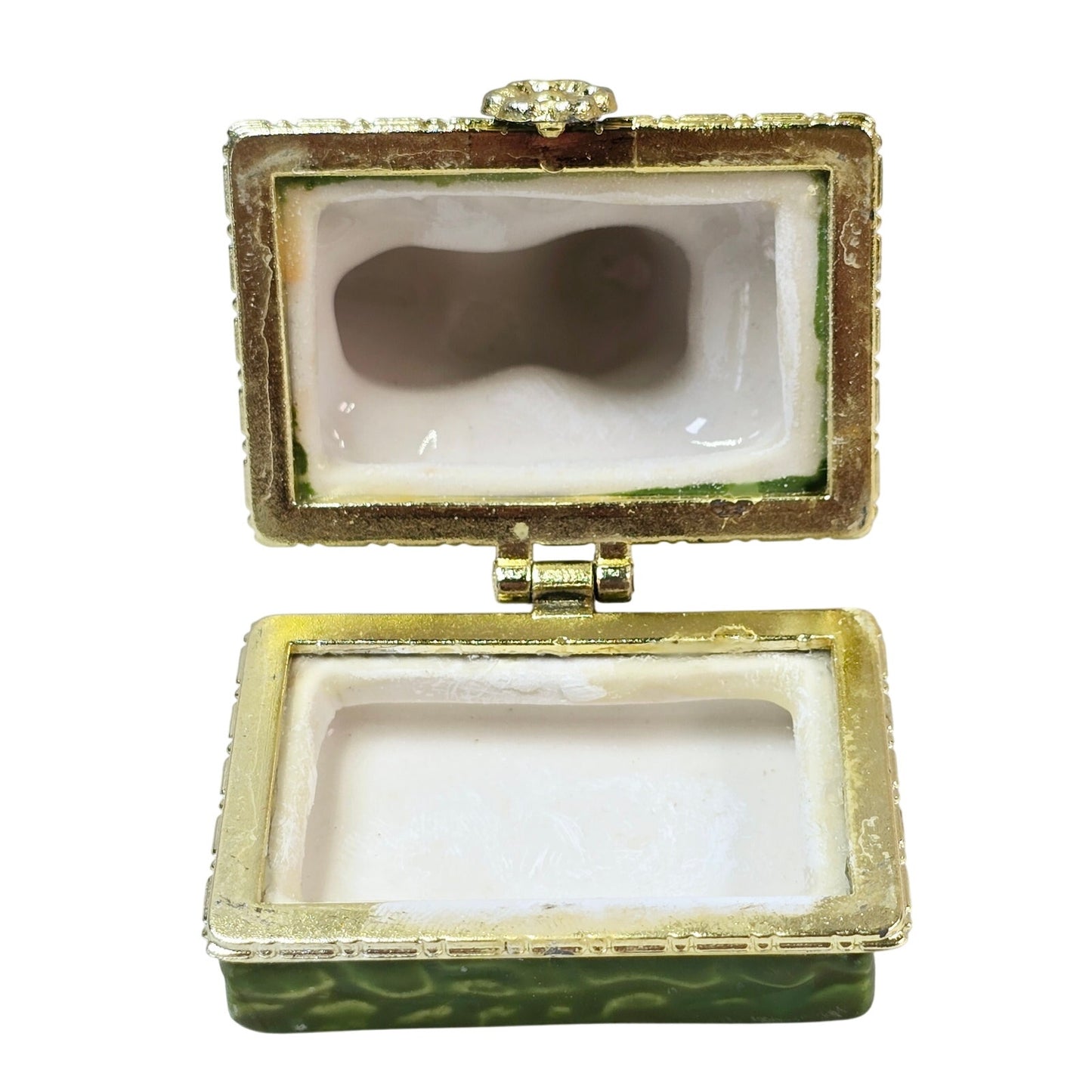 Vintage Easter Bunny Hinged Trinket Box Ceramic Rabbit Rolling Egg Handpainted