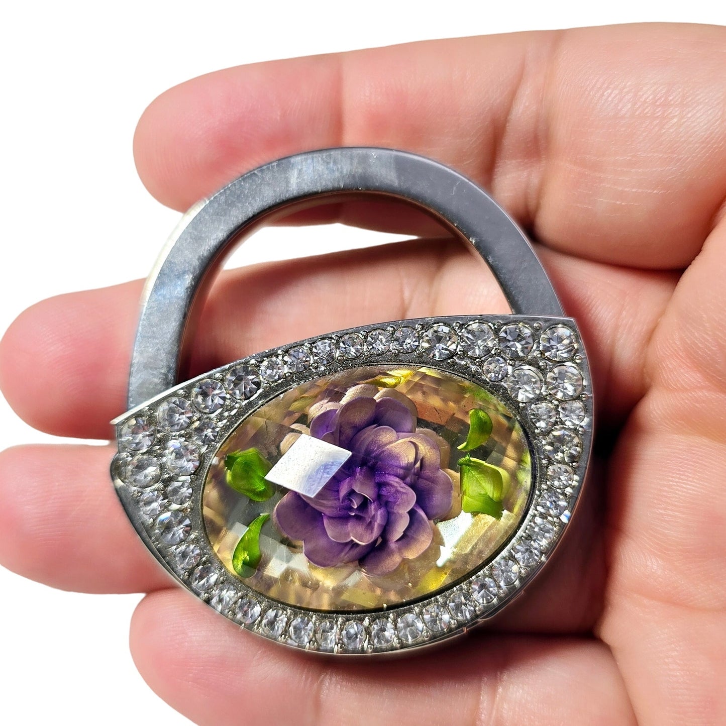 Stylish Purple Floral Rhinestone Foldable Handbag Table Hanger