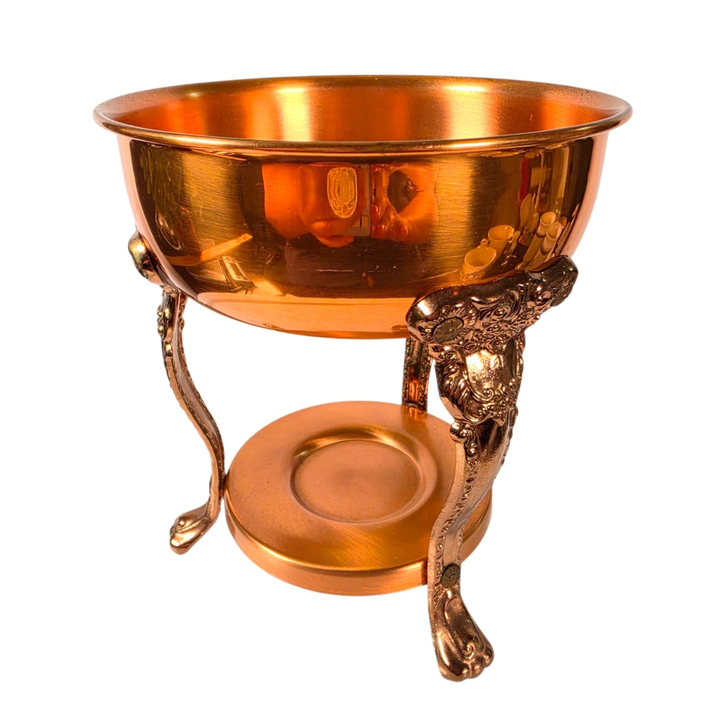 Vintage French Country Brass Copper Plant Stand Eclectic Victorian Paw Foot