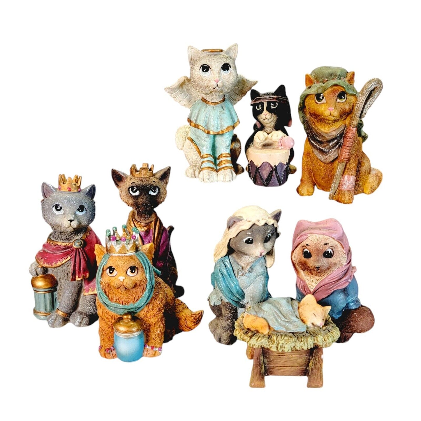 9 Pc Cat Nativity Set, Cat Christmas Cat Figurines WMG 2006-Angelee