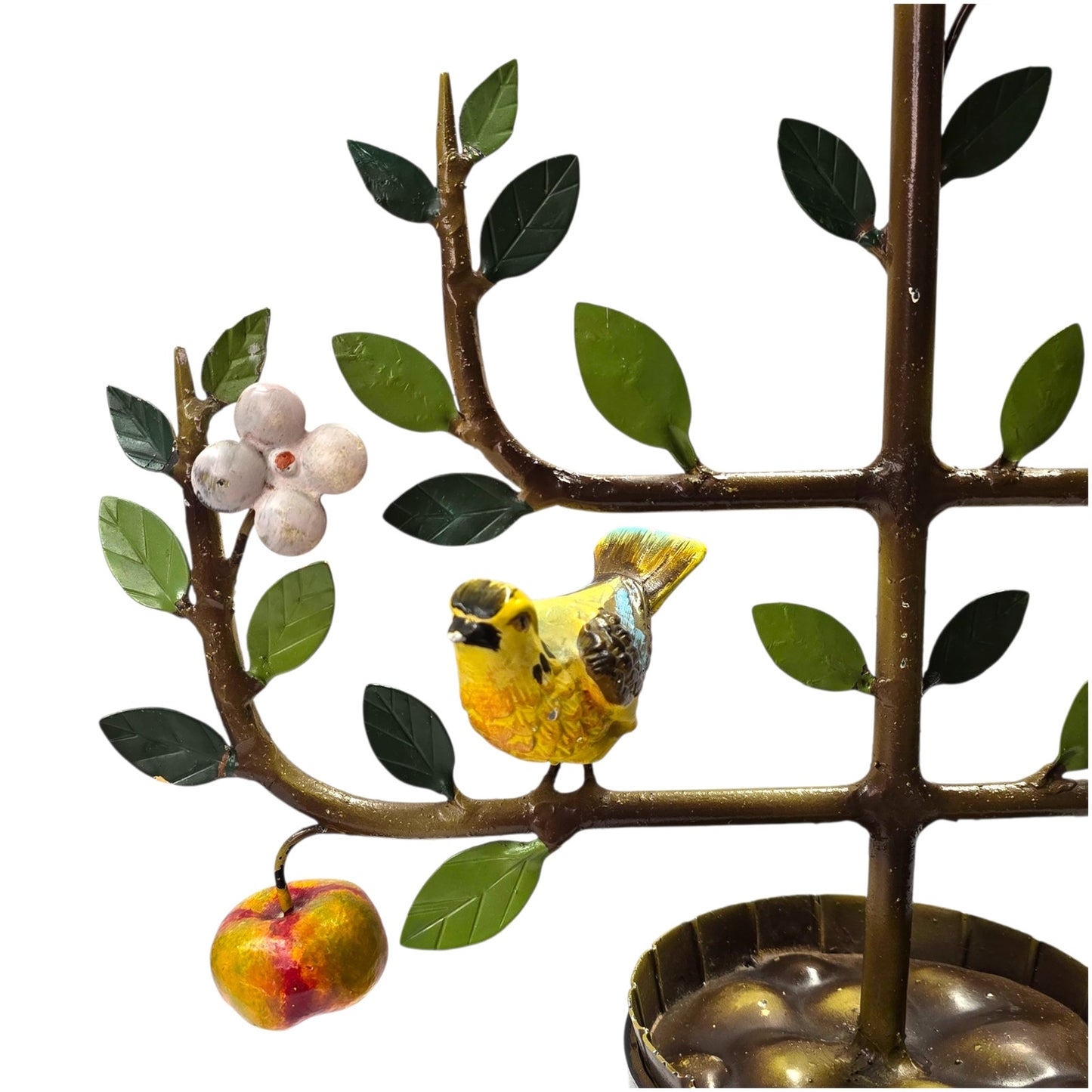 Vtg Italian Tole Espalier Fruit Tree Sculpture Birds Apples Flowers Decor Italy