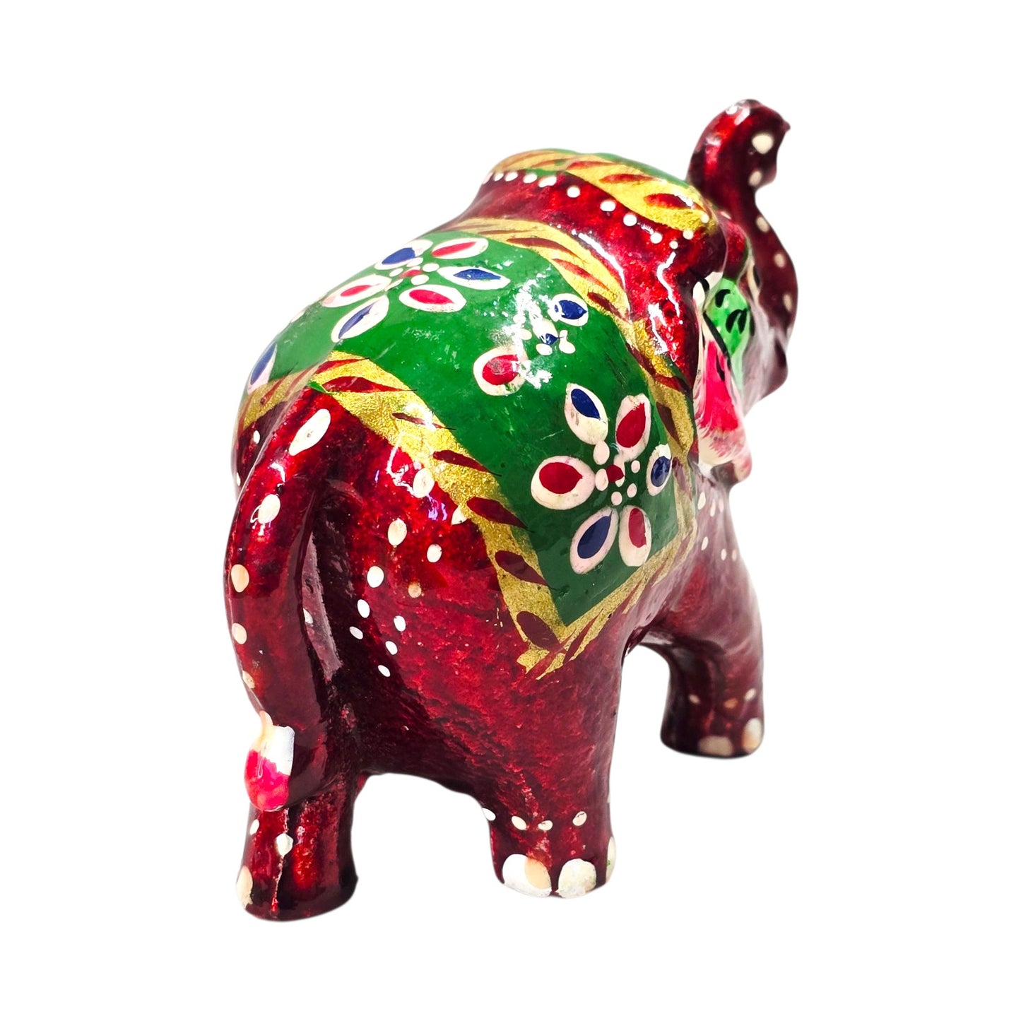 Vtg Hand Painted Mini Elephant Figurine Red Green Folk Art India 2" Decor
