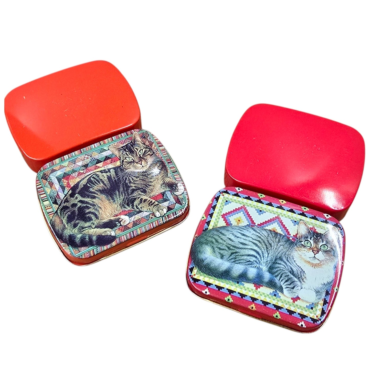 Pair Vintage Cat Tin Boxes Lesley Anne Ivory 1989 Hunkydory England Quilt Art