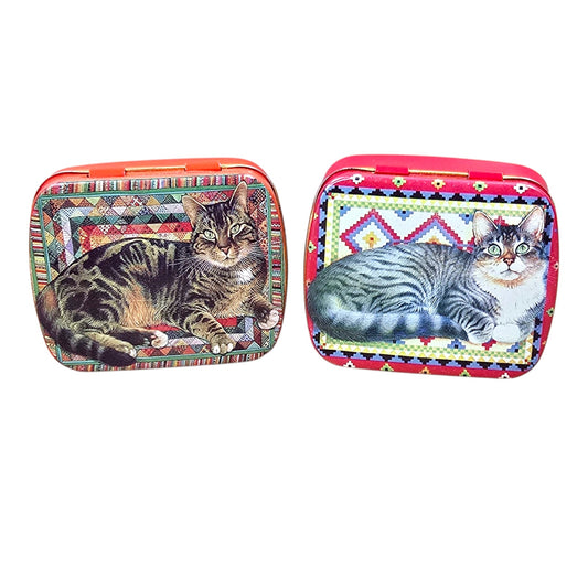 Pair Vintage Cat Tin Boxes Lesley Anne Ivory 1989 Hunkydory England Quilt Art