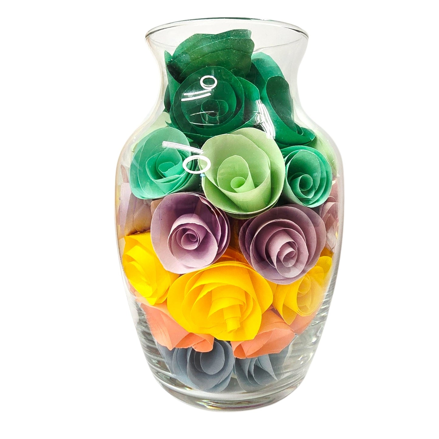 Handmade Paper Flower Bouquet in Glass Vase Colorful Rolled Roses Boho Artisan