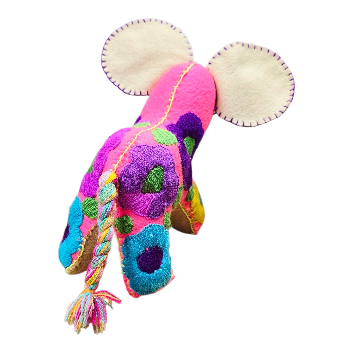 Boho Embroidered Elephant Plush Mexican Folk Art Colorful Otomi Style Decor