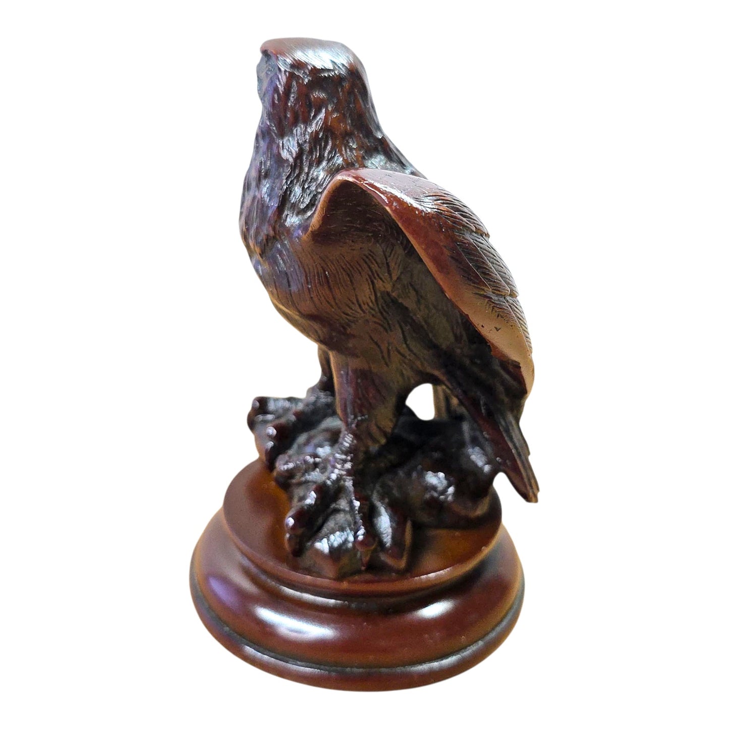 Wood Carved Eagle Figurine Statue 4.5" Handcrafted Bird of Prey Sculpture Decor