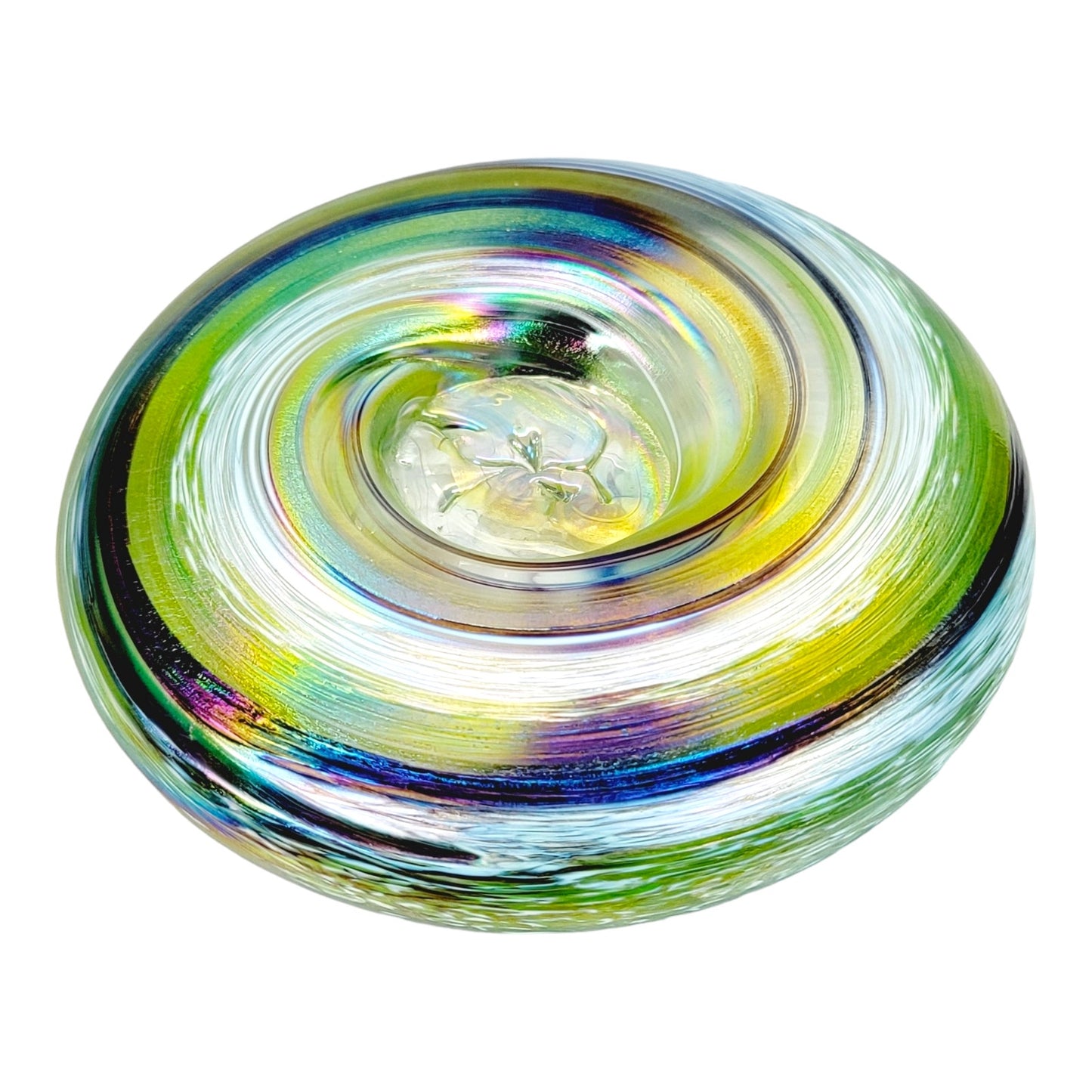 Scottish Borders Art Glass Tealight Candle Holder Iridescent Green Swirl