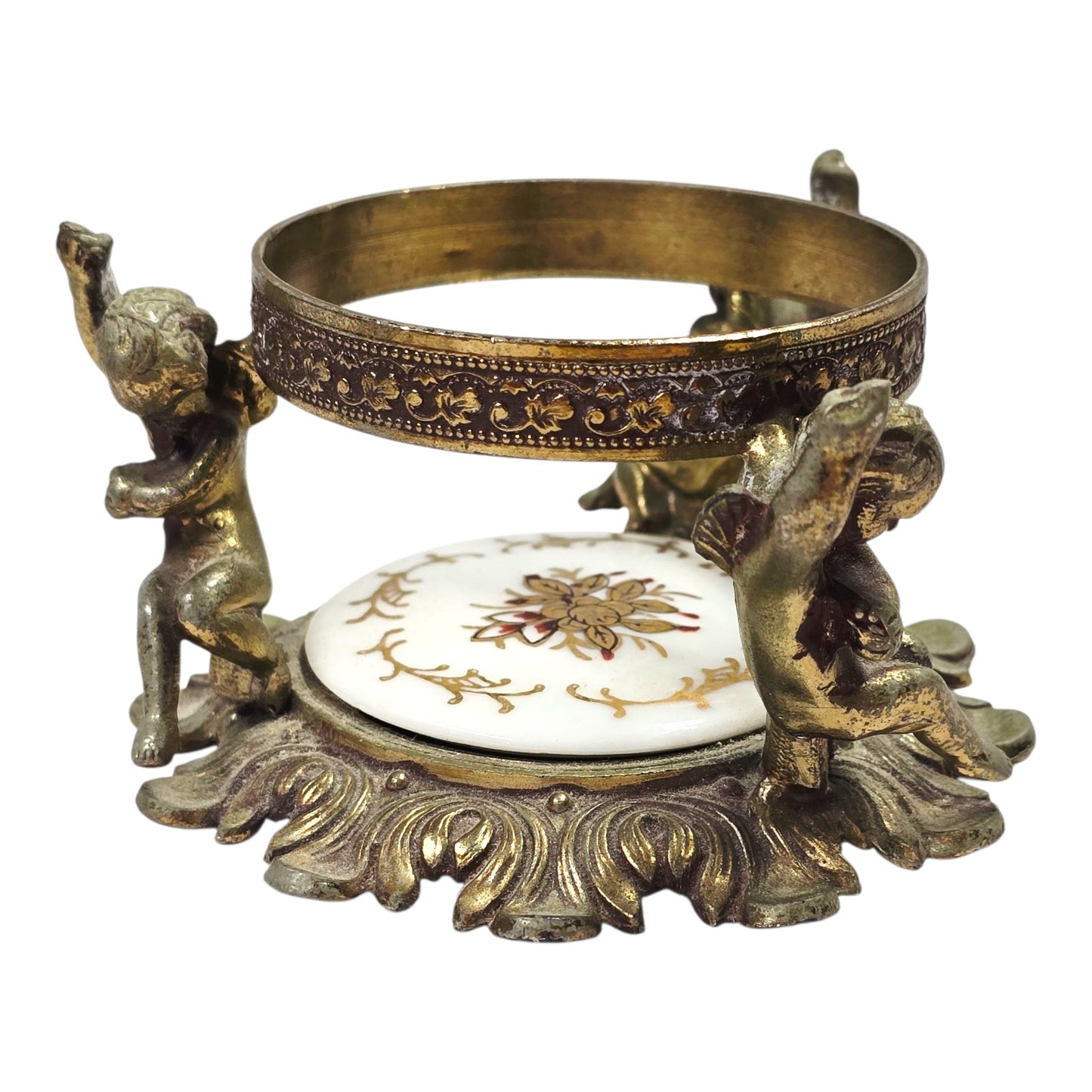 Vtg Vanity Cherub Perfume Bottle Holder Orb Stand Heavy Orante Hollywood Regency