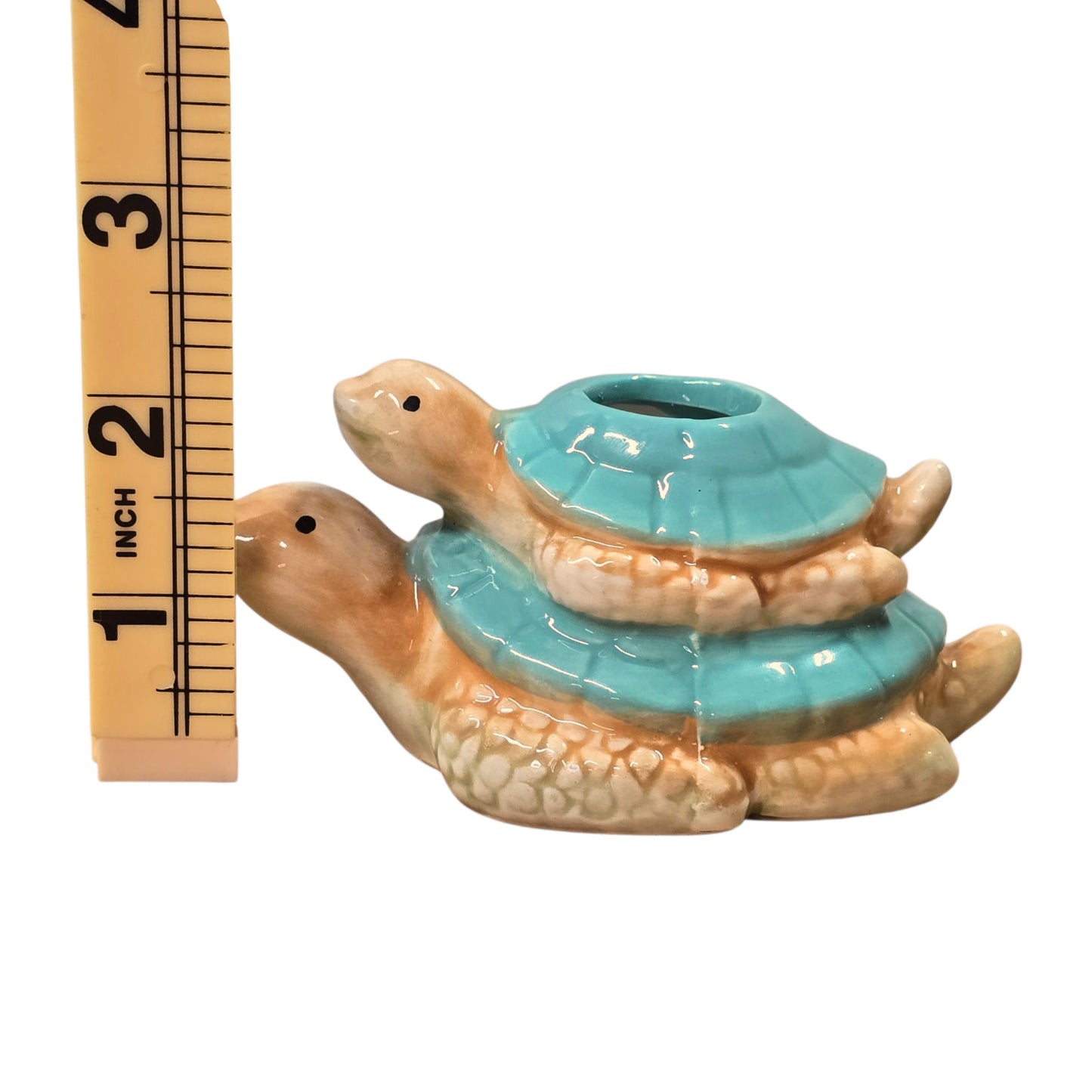 Stacked Ceramic Turtles Candle Holder Double Tortoise Shell Figurine Decor Blue