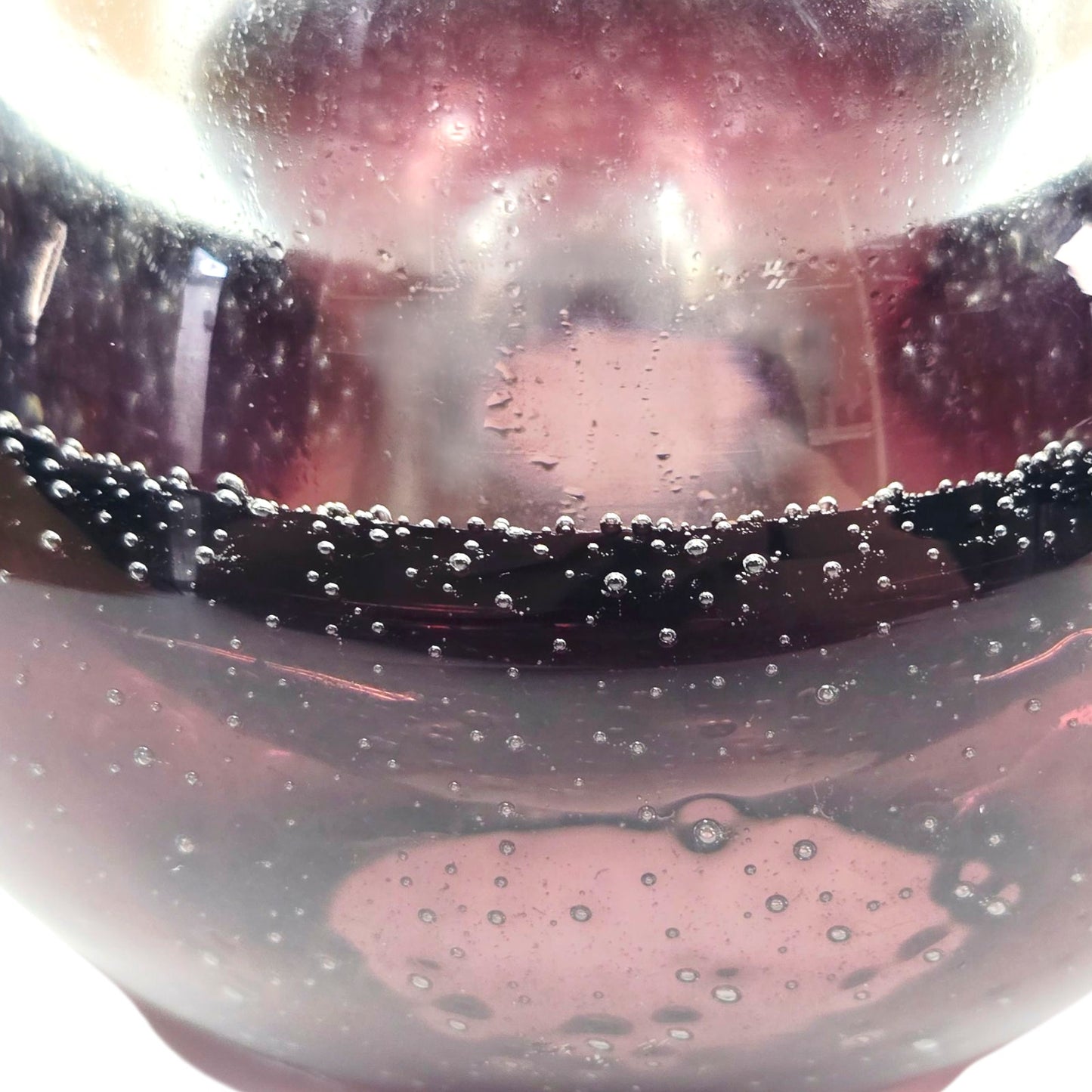 Polish Art Glass Orb Oil Lamp Paperweight Purple Glass Control Bubbles