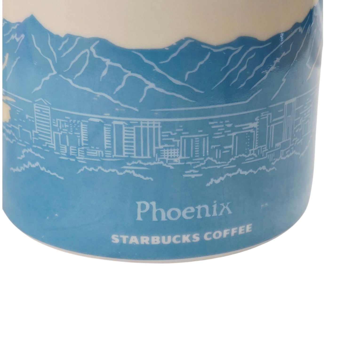 Starbucks Coffee Mug Phoenix City Scene Desert Cactus 16 oz Blue Interior 2012