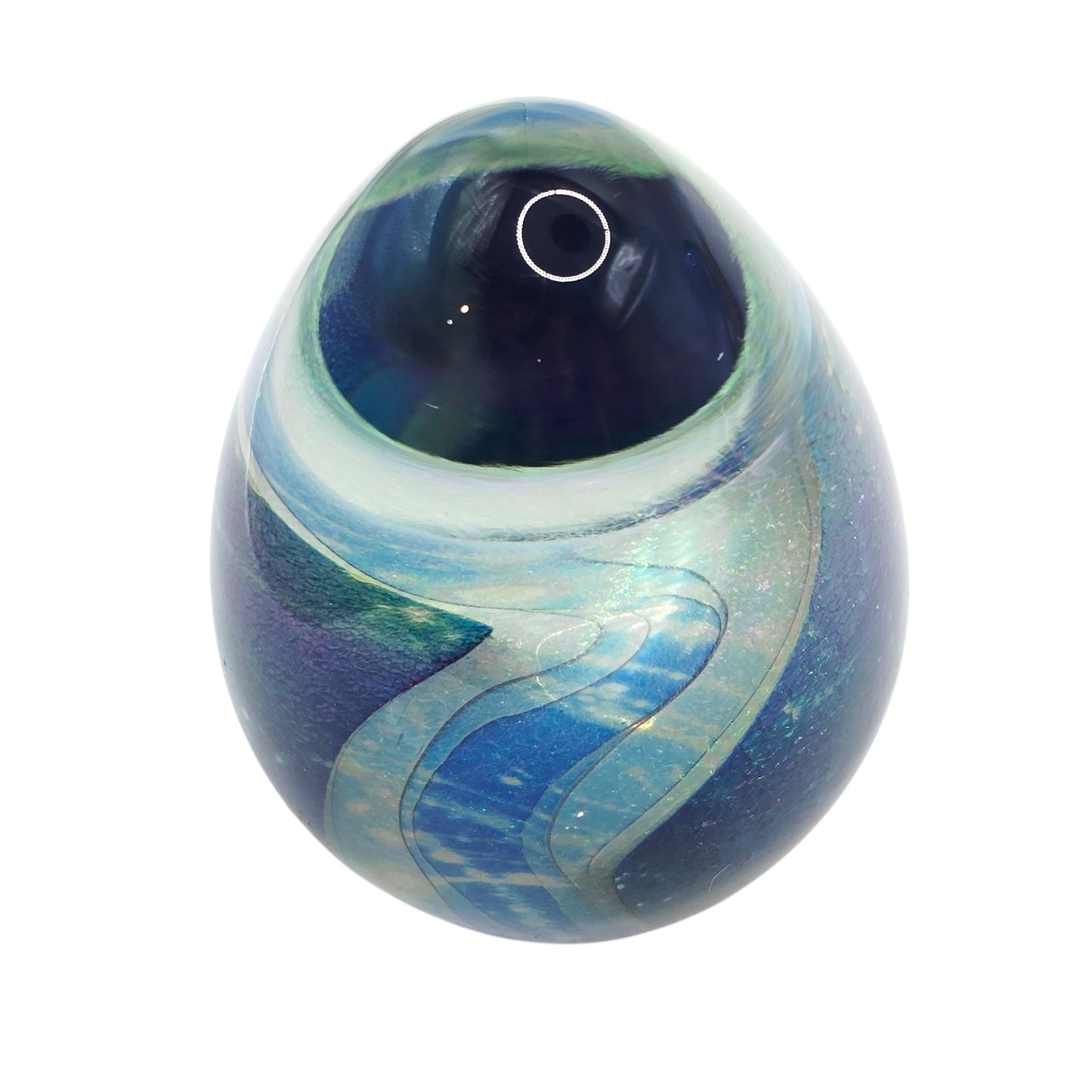 Robert Eickholt Signed Art Glass Paperweight 1995 Dichroic Blue Egg ESGA Vtg