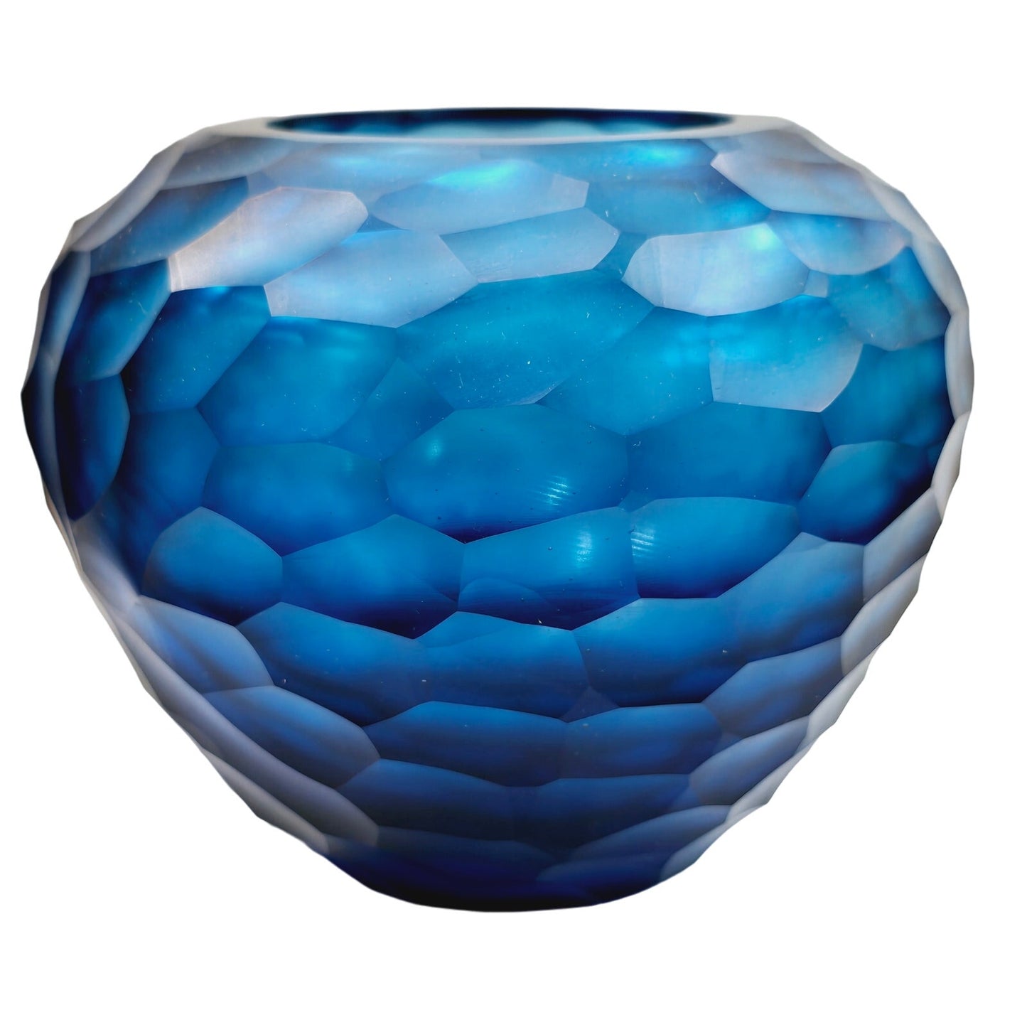 Cobalt Blue Faceted Glass Vase, Blue Art Glass Vase FLAW