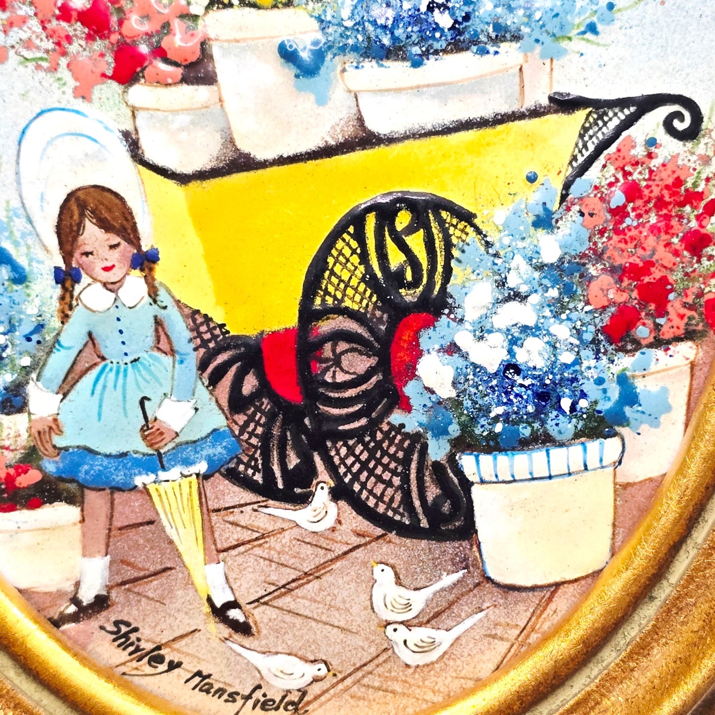 Shirley Mansfield Original Art Enamel on Copper Signed "The Flower Cart" 46/5000