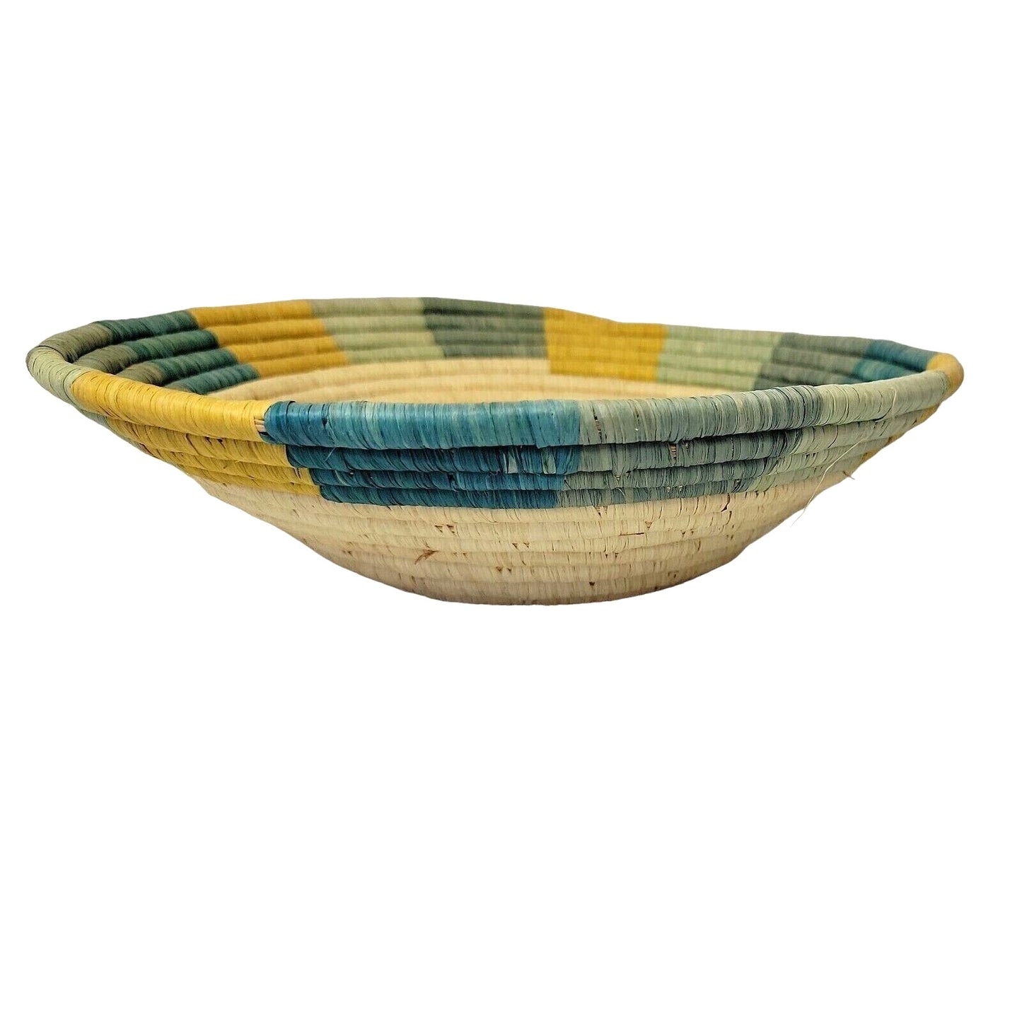 Hand Coiled Woven Grass Basket African Round Wall Baskets Hanging Art BOHO 12"