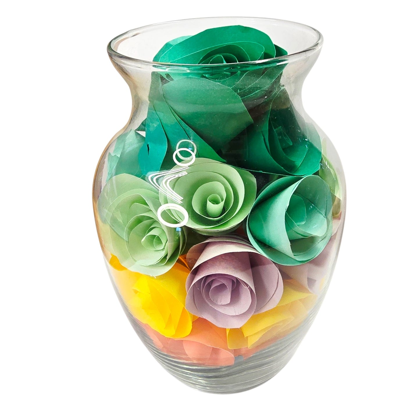 Handmade Paper Flower Bouquet in Glass Vase Colorful Rolled Roses Boho Artisan