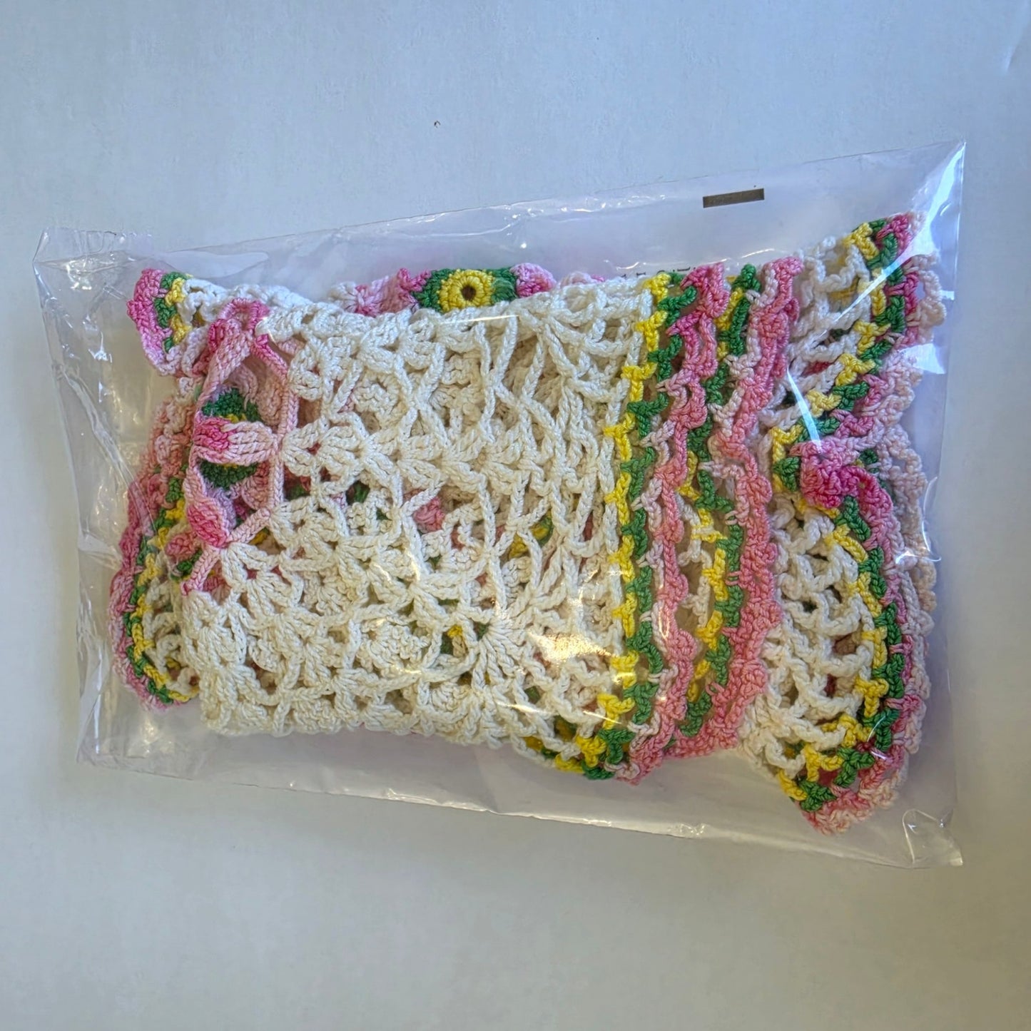 Vintage Crochet Floral Doily Set Oblong Dresser Scarf & Round Doily Handmade