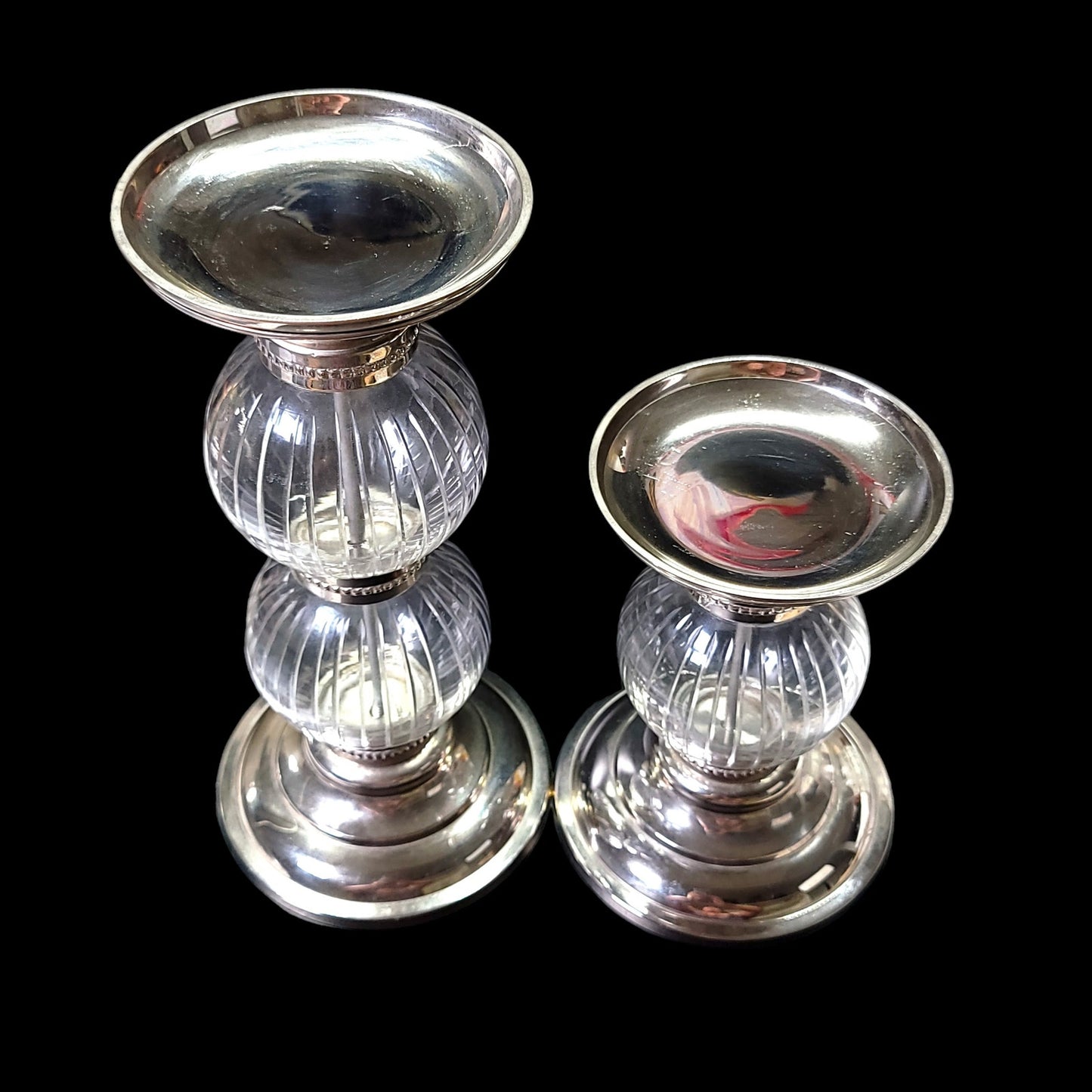 Set of Z Gallerie Candle Pillar Holder Glass Orbe Pedestals 11" and 7.5"