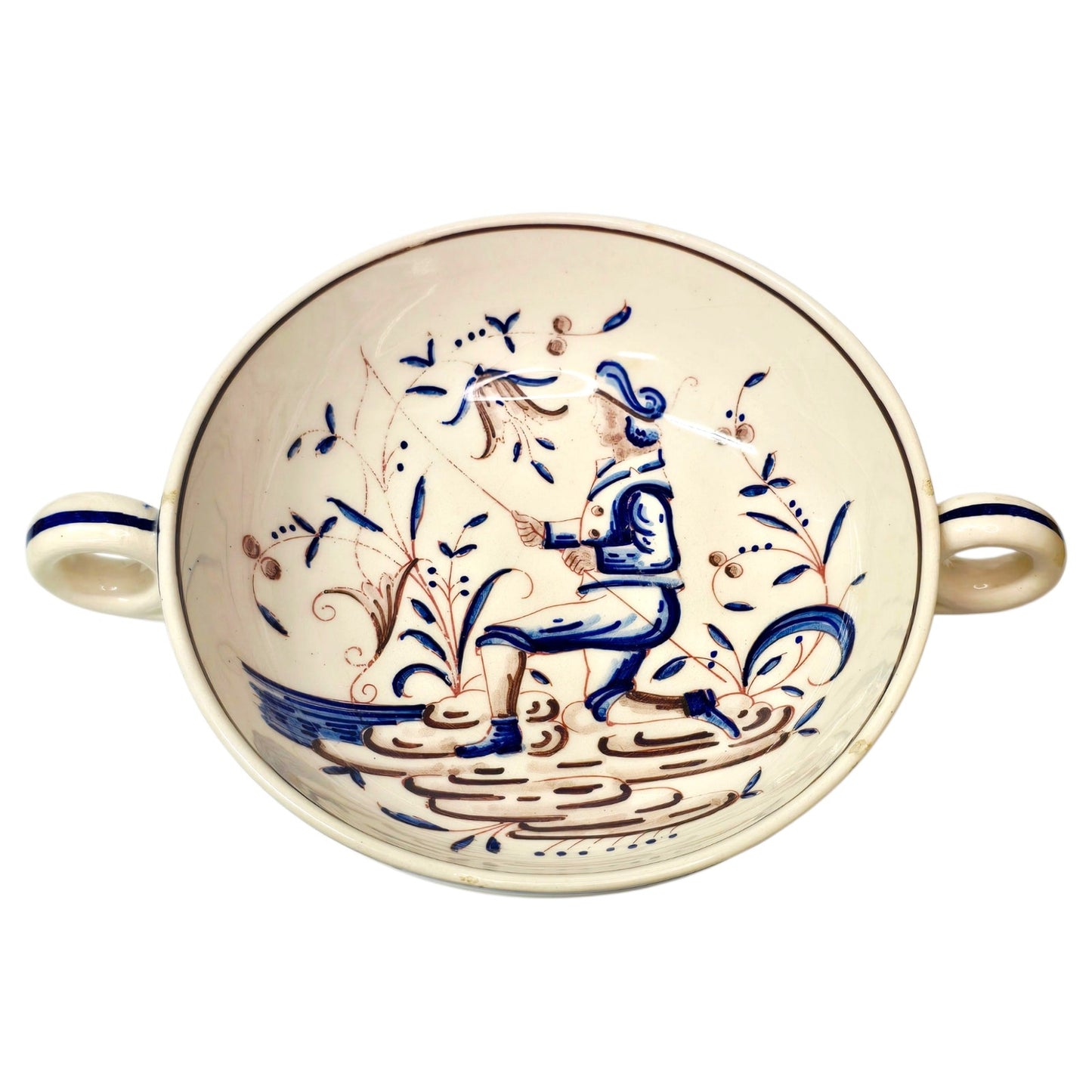 Outeiro Agueda Portugal Double Handle Bowl Hand Painted Folk Art Irene 527 Read